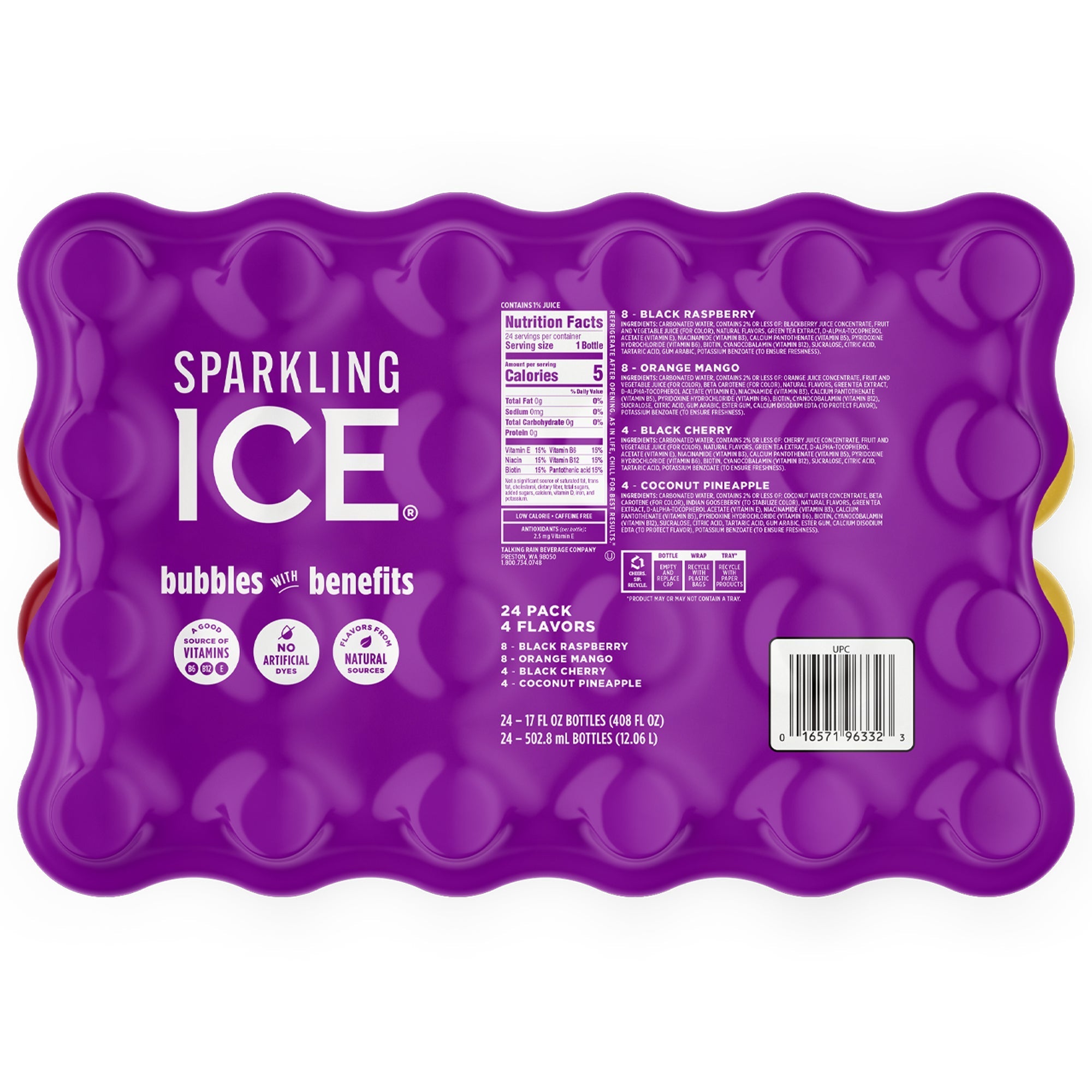 Sparkling Ice Zero Sugar Sparkling Water Purple Variety Pack, 17 fl oz, 24-count