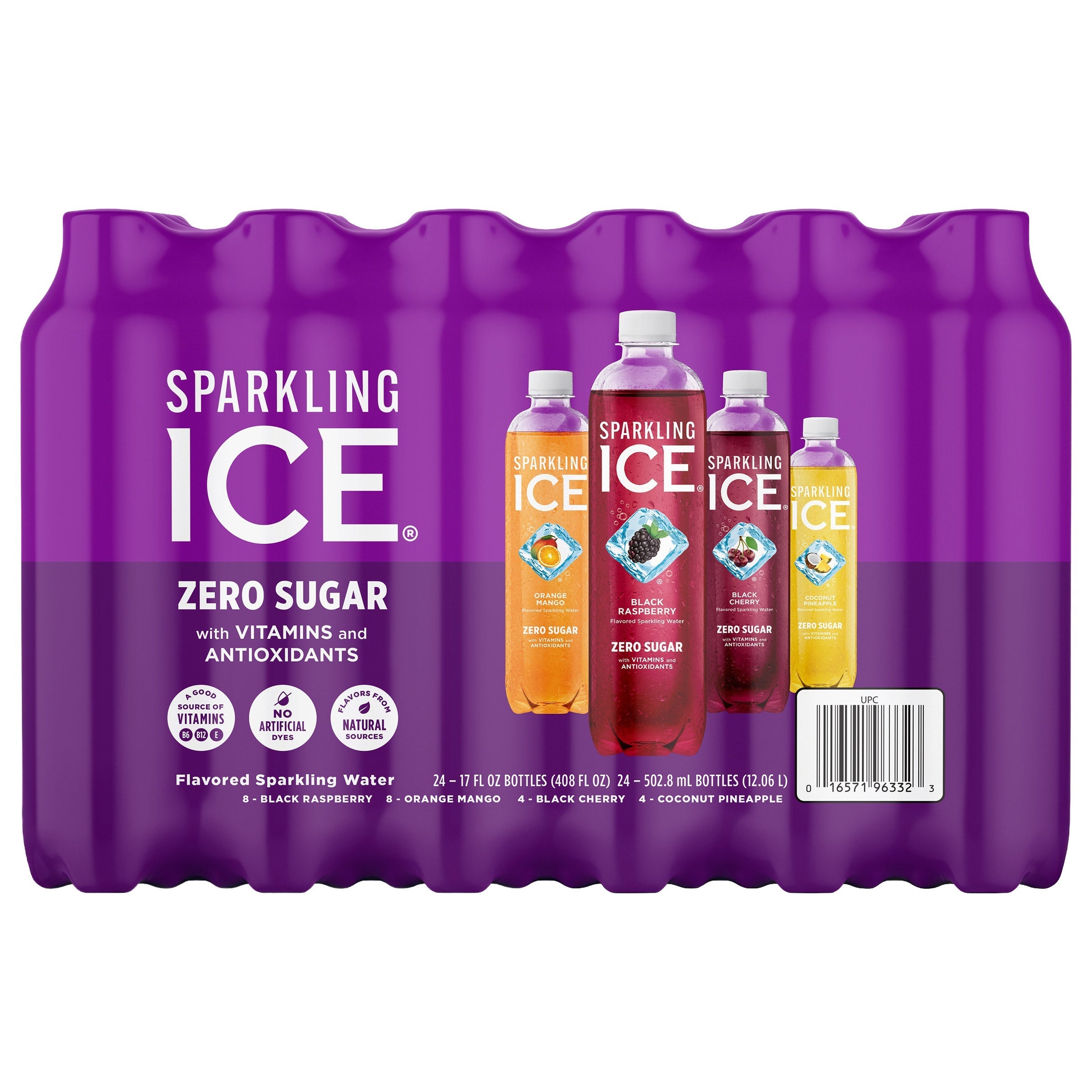 Sparkling Ice Zero Sugar Sparkling Water Purple Variety Pack, 17 fl oz, 24-count