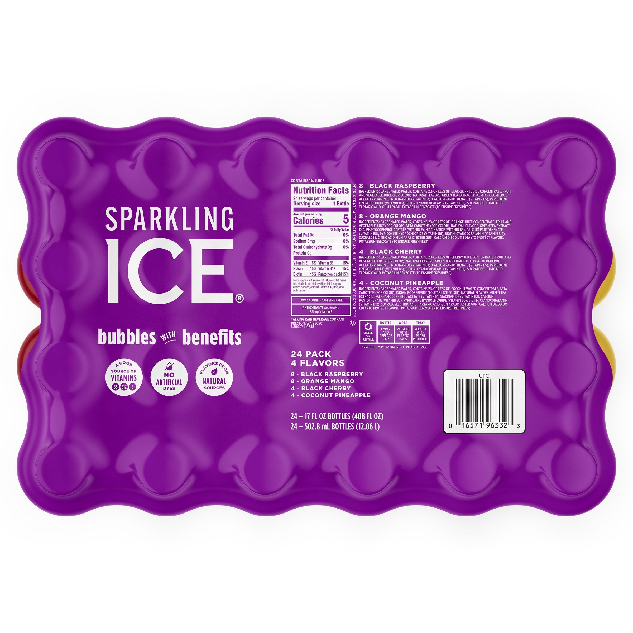 Sparkling Ice Zero Sugar Sparkling Water Purple Variety Pack, 17 fl oz, 24-count