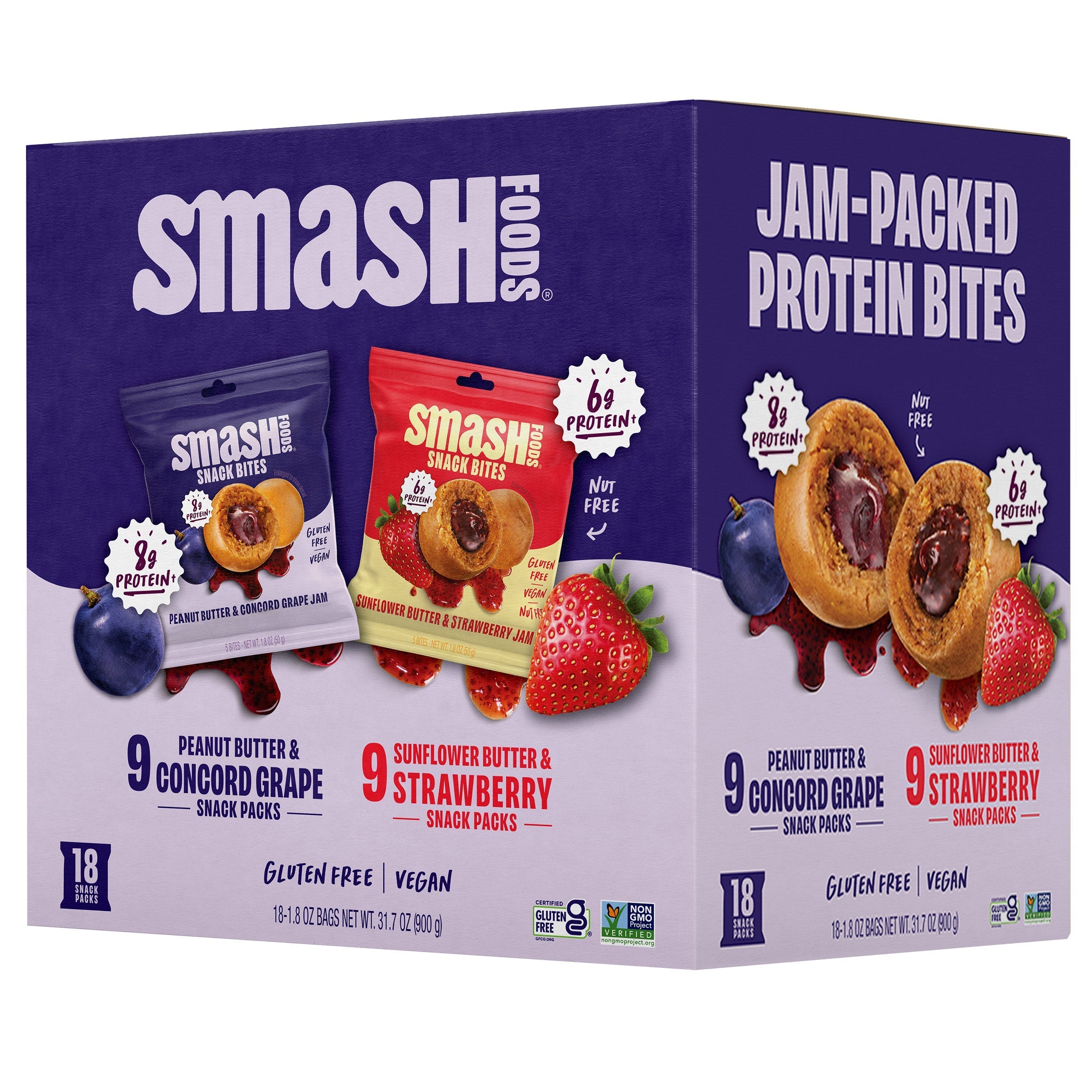 Smash Foods Jam Filled Snack Bites Variety Pack, 1.8 oz, 18-count