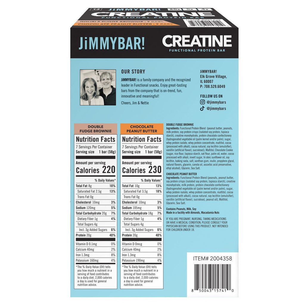 JiMMYBAR Creatine Functional Protein Bar Variety Pack, 2.05 oz, 14-count