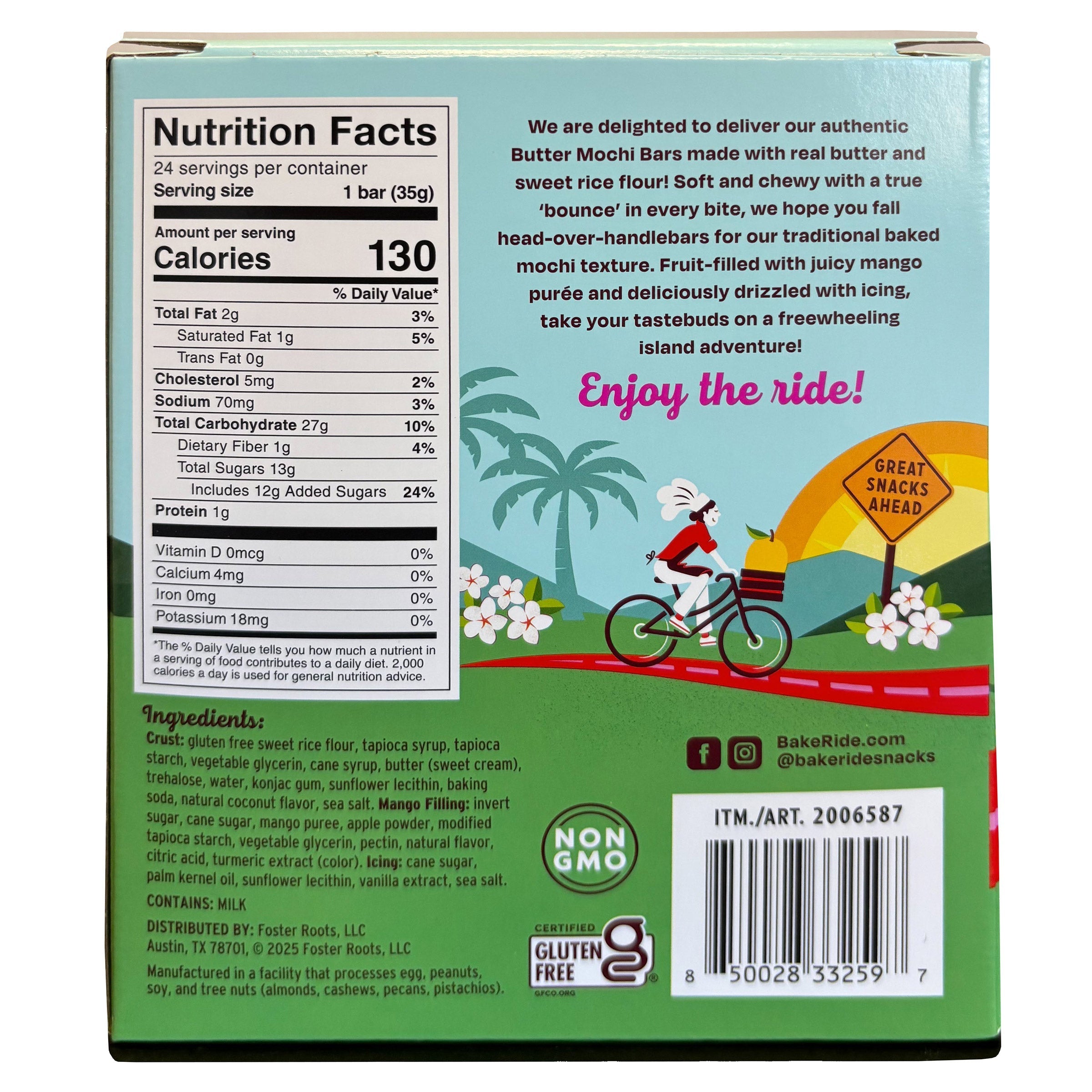 Bake Ride Butter Mochi Mango Filled Bars, 1.23 oz, 24-count