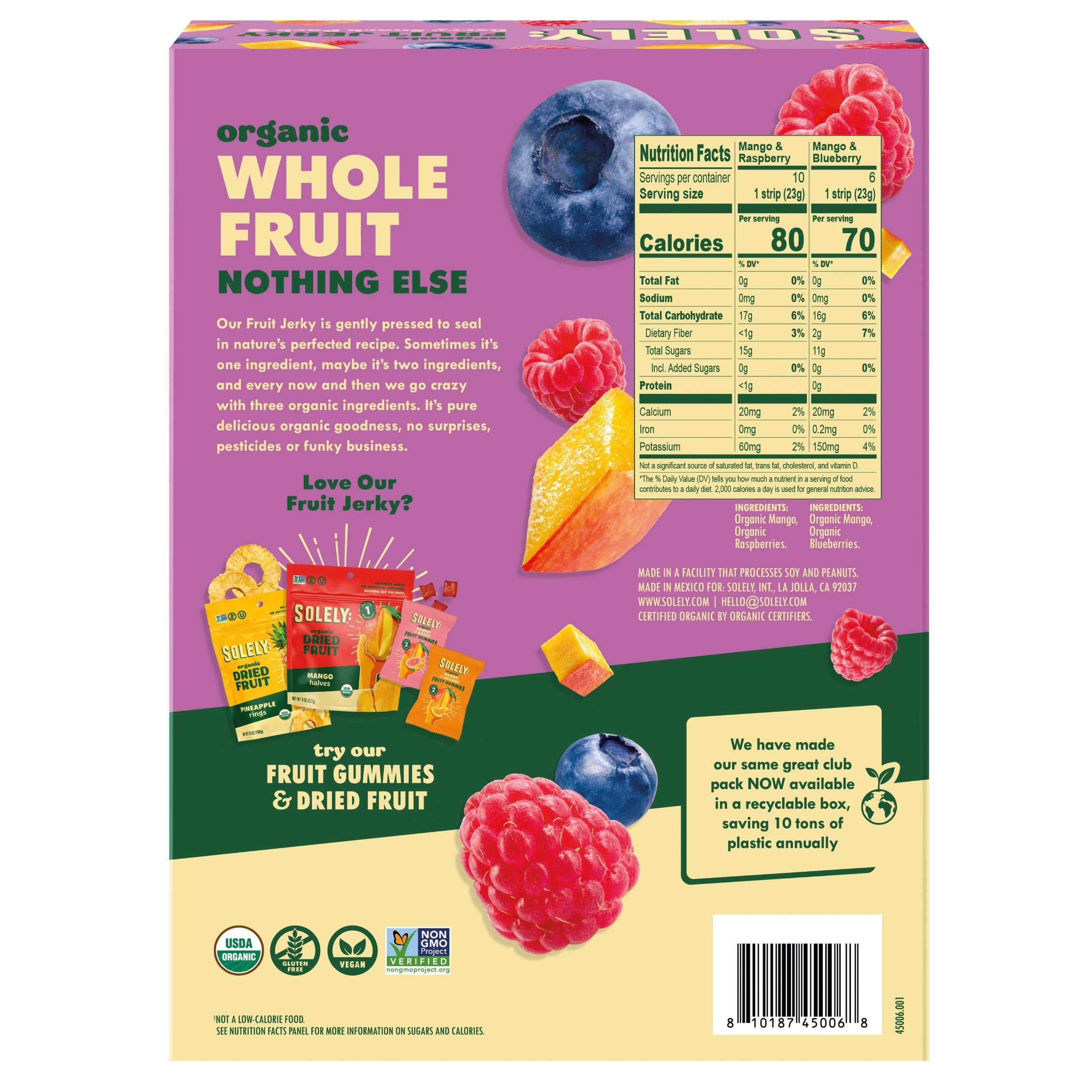 Solely Organic Fruit Jerky Variety Pack, 0.8 oz, 16-count