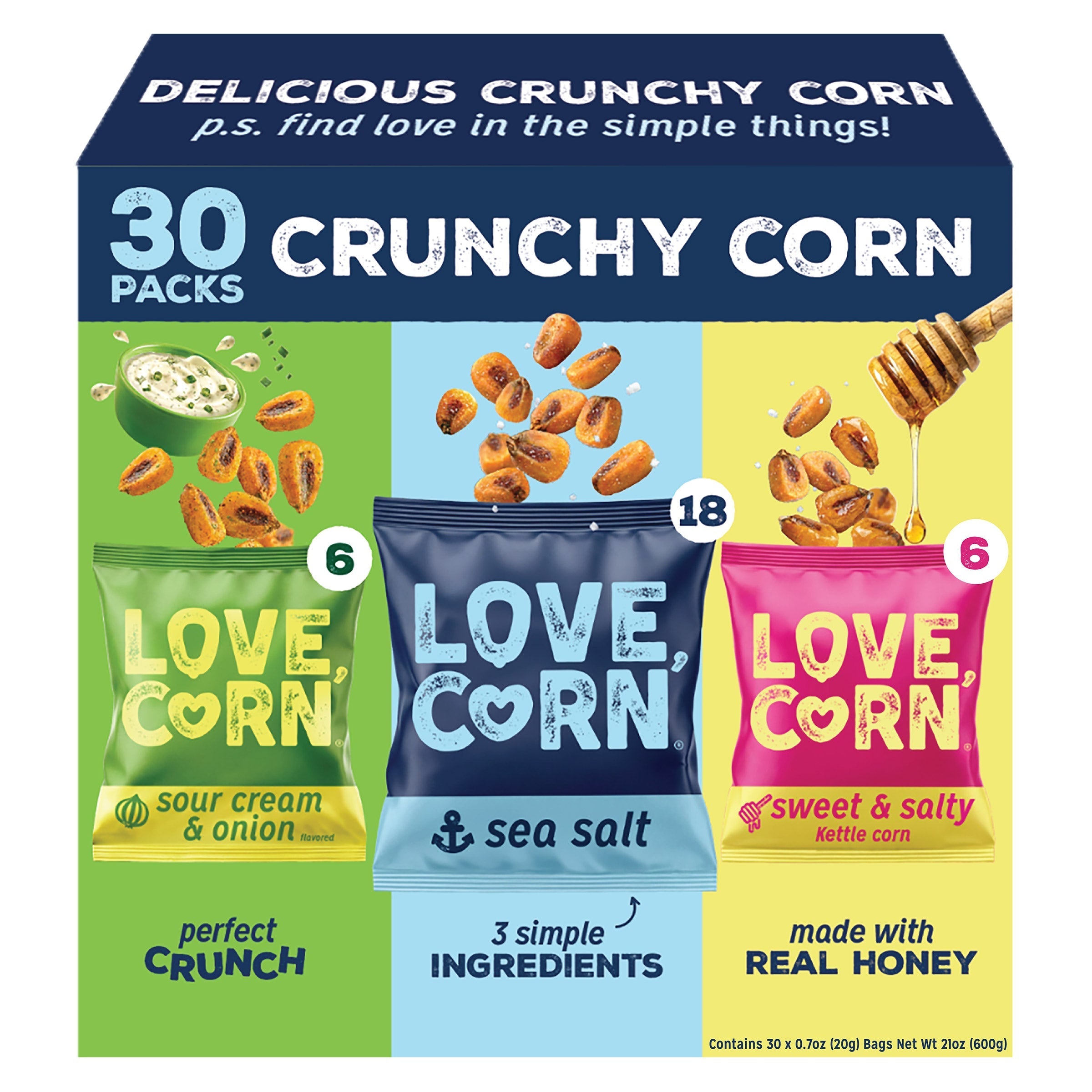 Love, Corn Crunchy Corn Variety Pack, 0.7 oz, 30-count