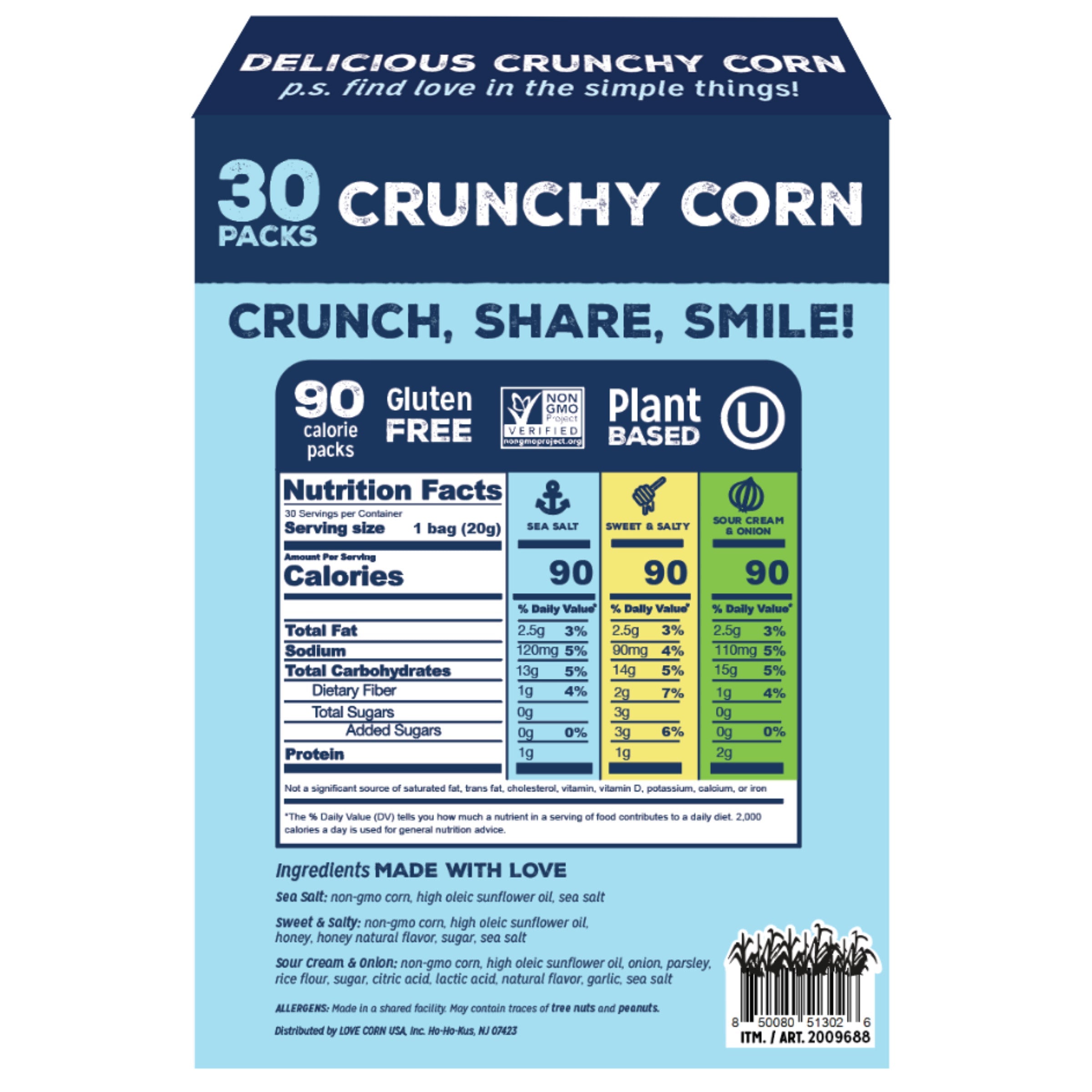 Love, Corn Crunchy Corn Variety Pack, 0.7 oz, 30-count