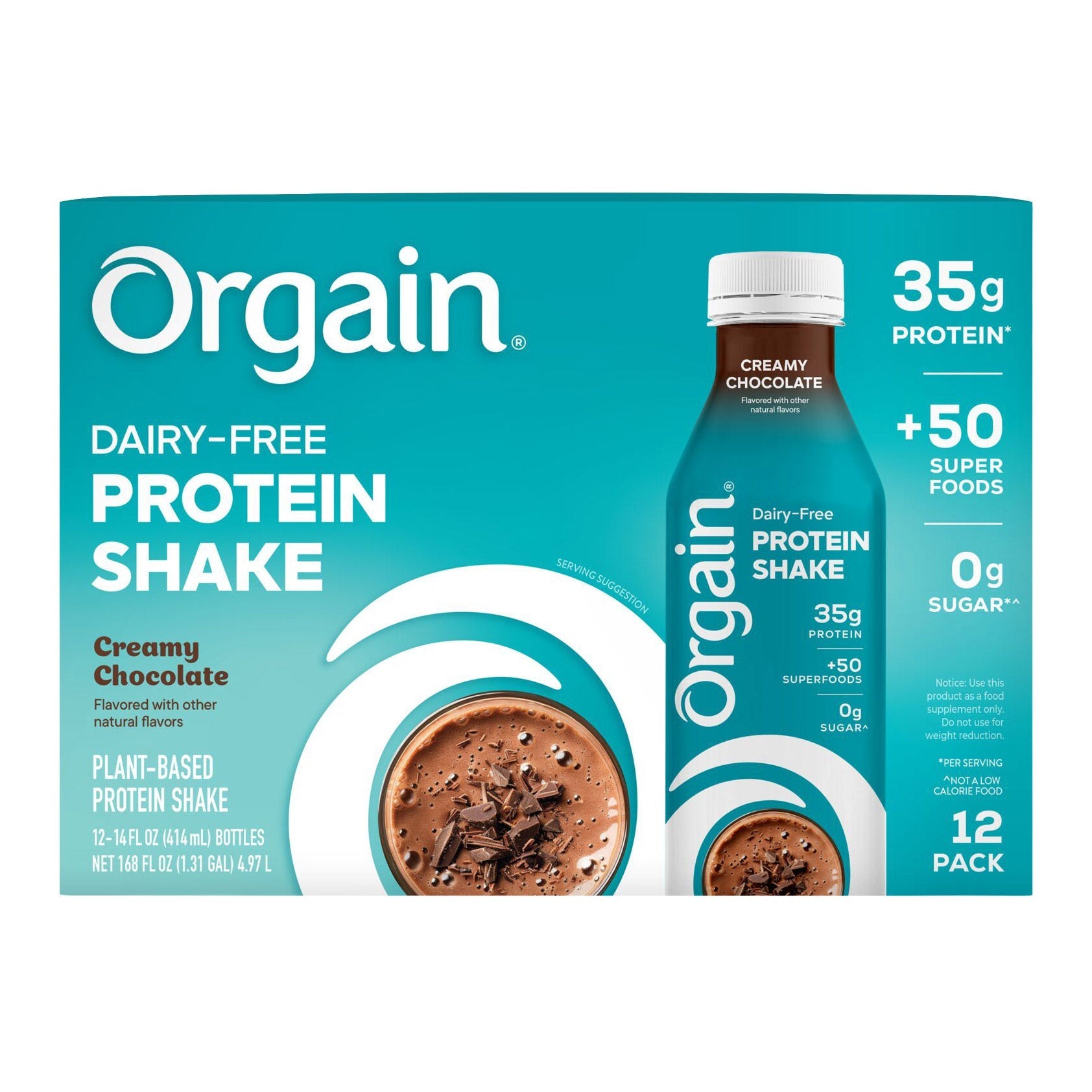Orgain 35g Dairy Free Protein Shake, Chocolate 14 fl oz, 12-count