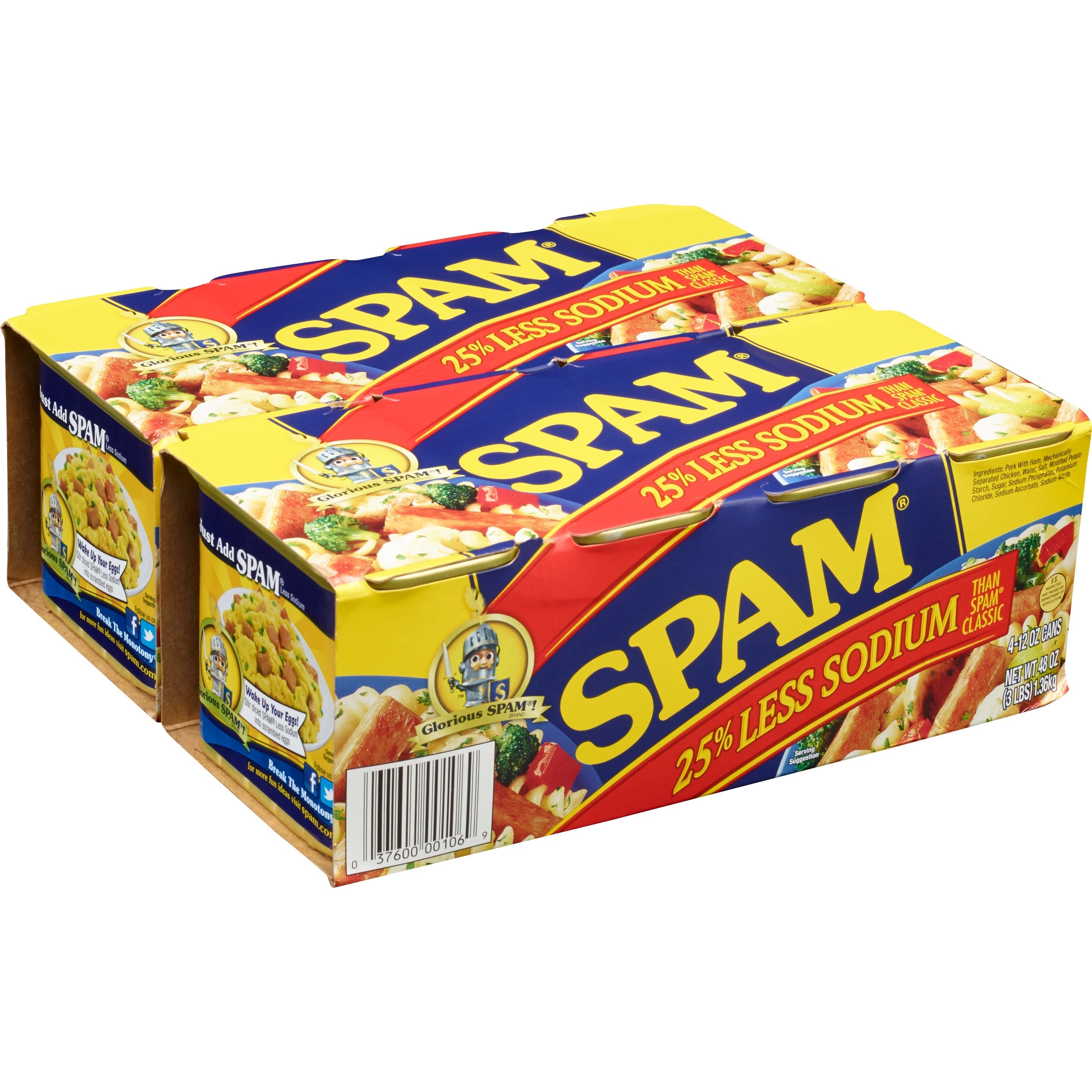 SPAM Canned Meat, 25% Less Sodium, 12 oz, 8-Count