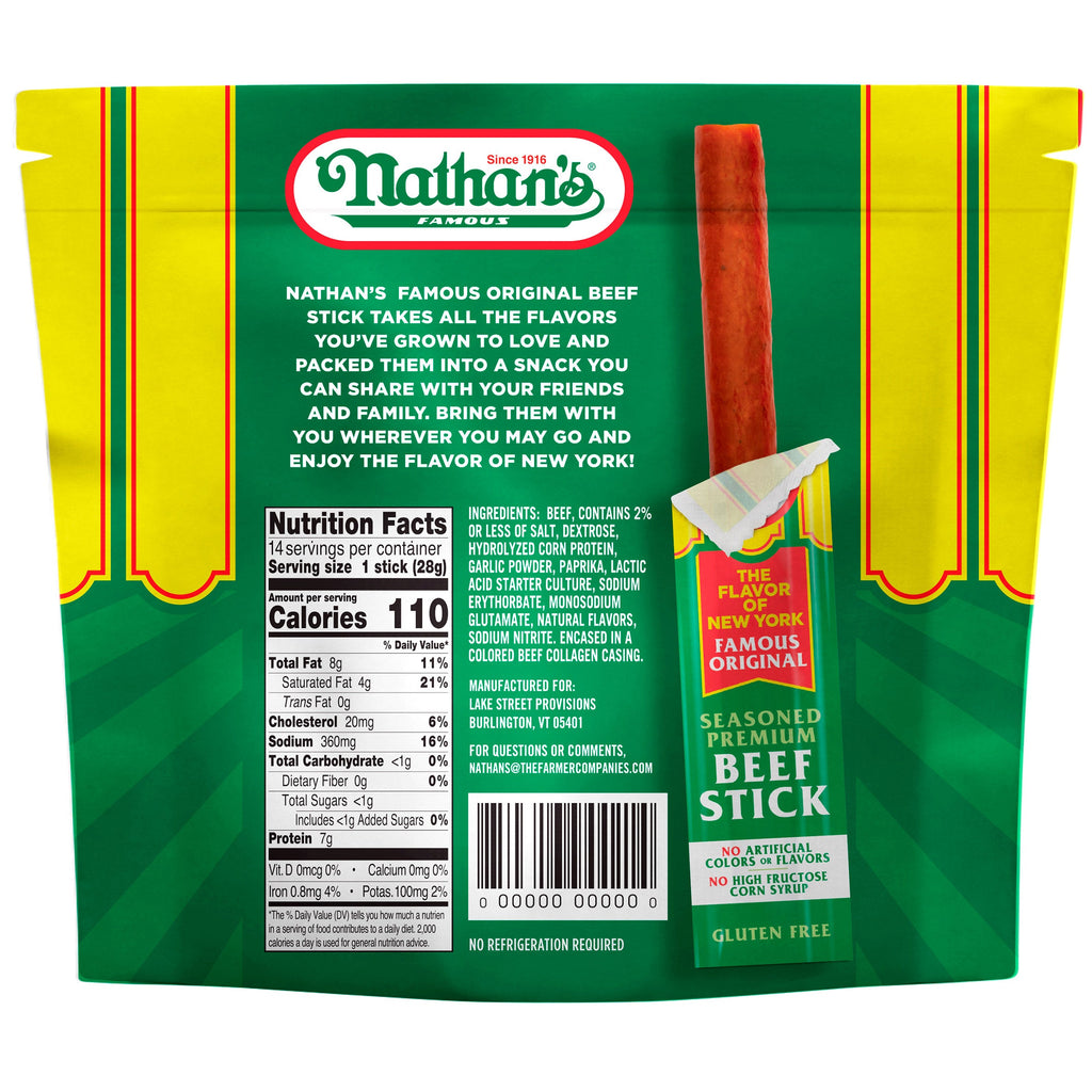 Nathan's Famous Original Beef Sticks, 1 oz, 14 Count