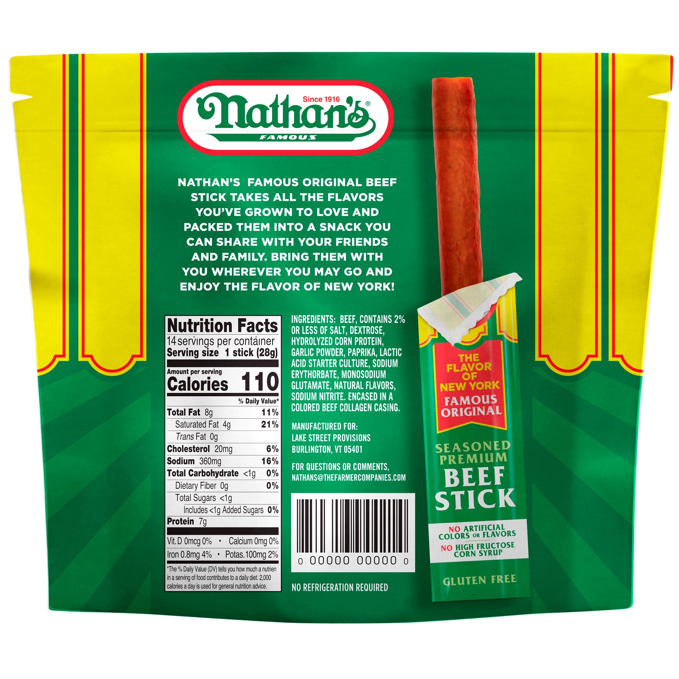 Nathan's Famous Original Beef Sticks, 1 oz, 14 Count