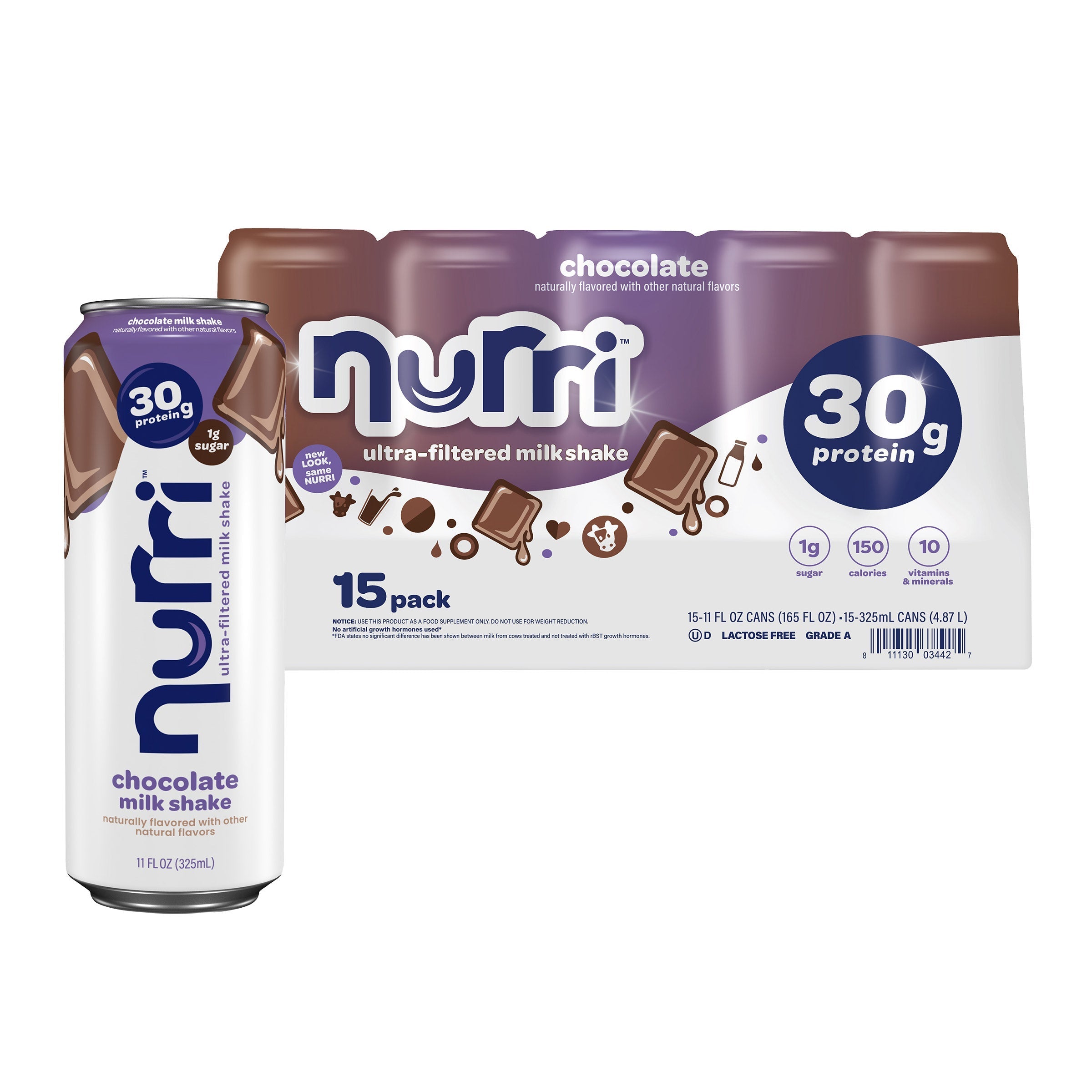 Nurri 30g Protein Shake, Chocolate, 11 fl oz , 15-pack