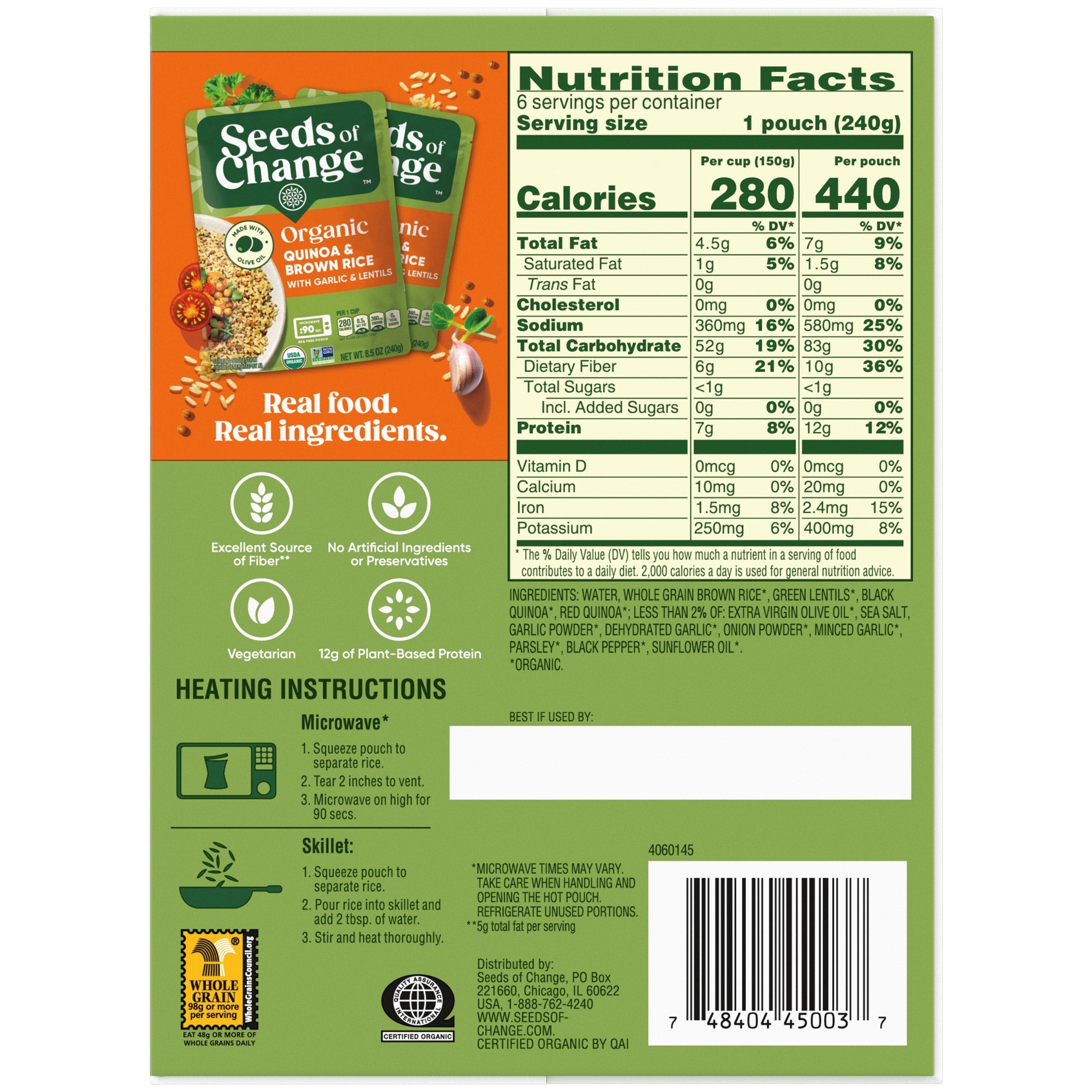 Seeds of Change Organic Quinoa & Brown Rice with Garlic & Lentils, 6-count