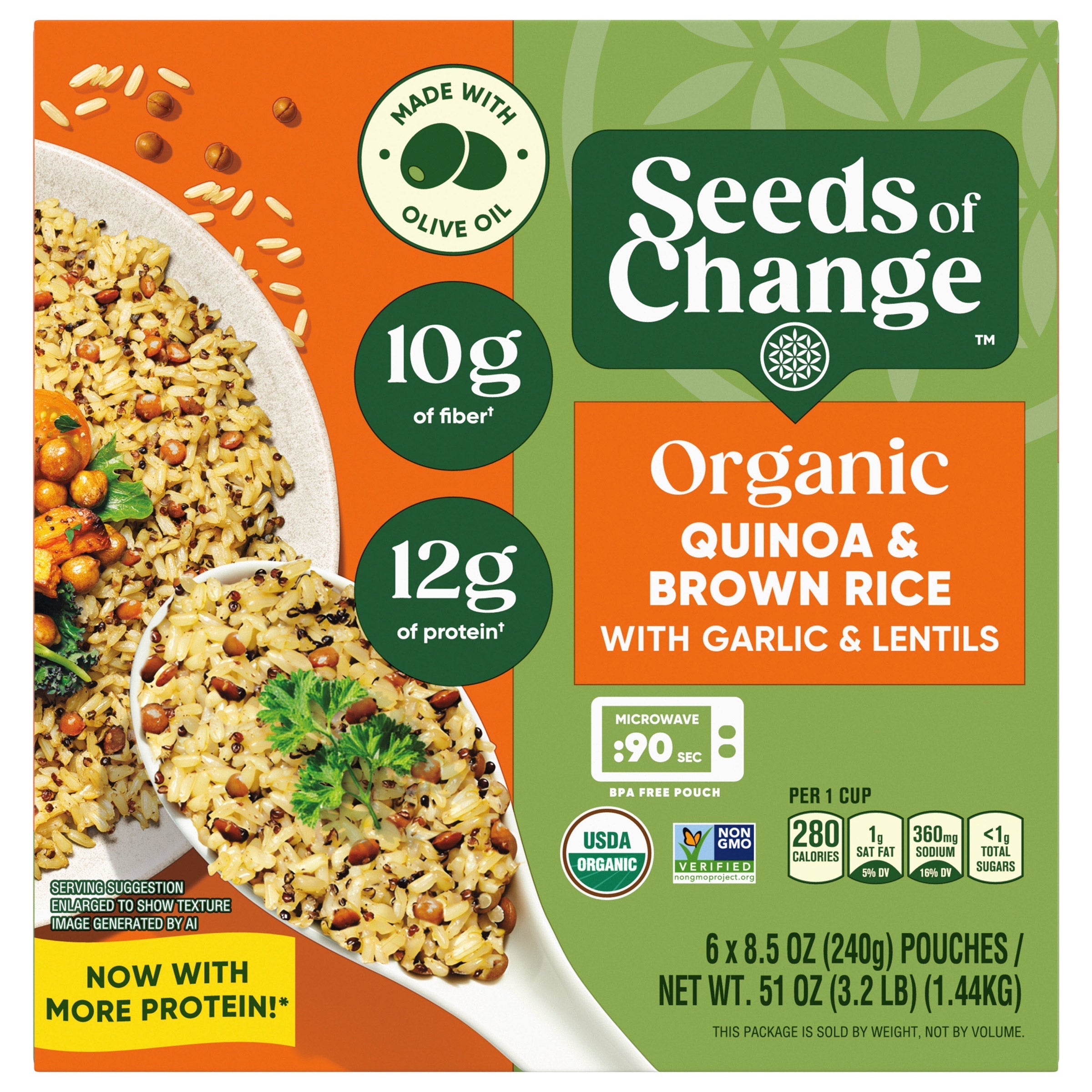 Seeds of Change Organic Quinoa & Brown Rice with Garlic & Lentils, 6-count