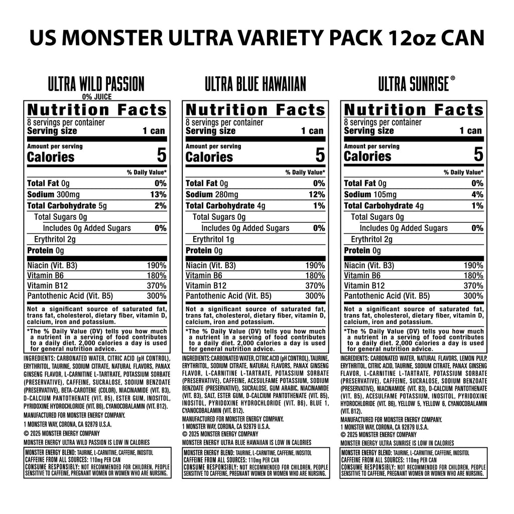 Monster Energy Drink, Ultra Variety Pack, 12 fl oz, 24-count