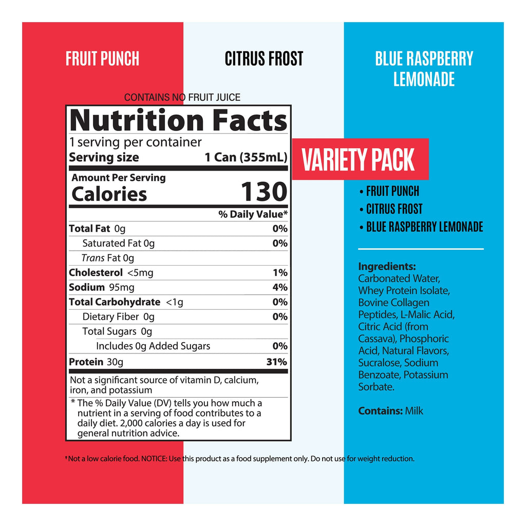 Genius Gourmet Sparkling Clear 30g Protein Variety Pack, 12 fl oz, 15-pack
