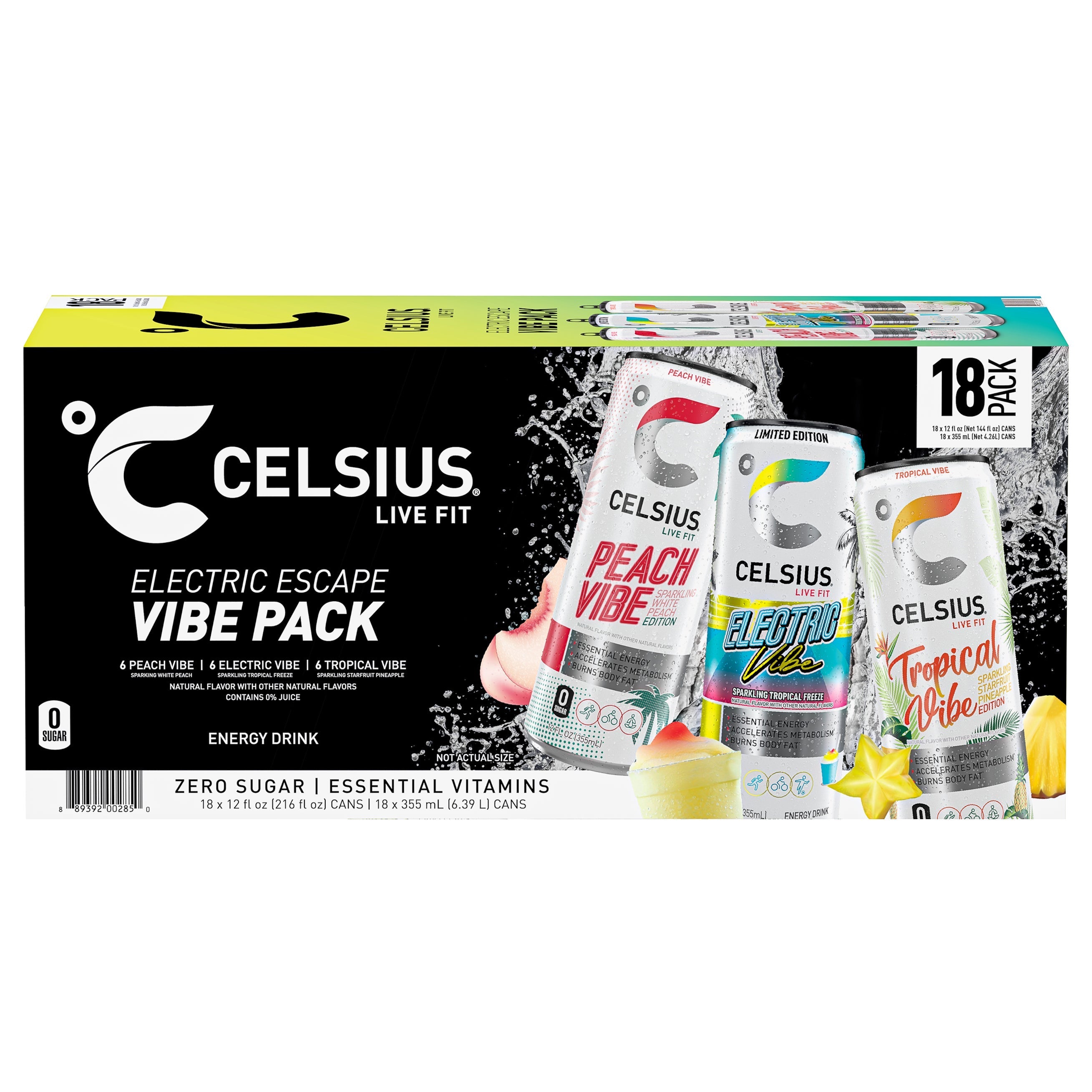 Celsius Vibe Energy Drink, Variety Pack, 12 fl oz, 18-count