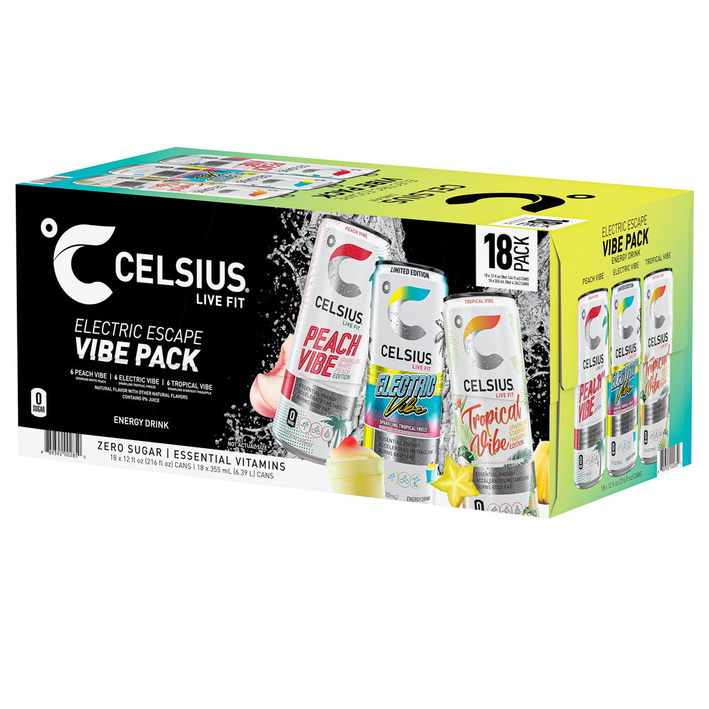 Celsius Vibe Energy Drink, Variety Pack, 12 fl oz, 18-count