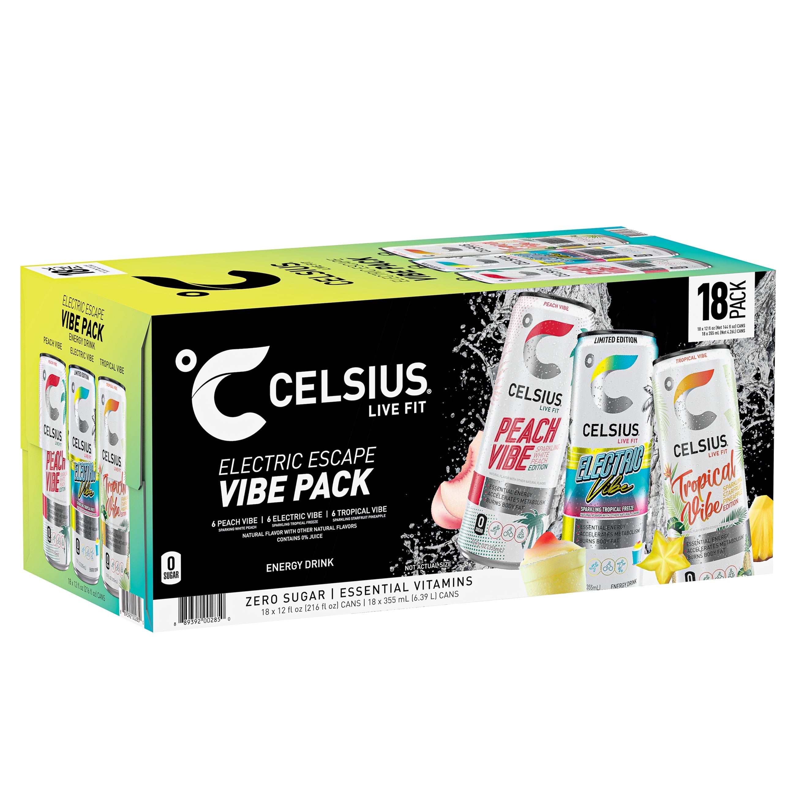 Celsius Vibe Energy Drink, Variety Pack, 12 fl oz, 18-count