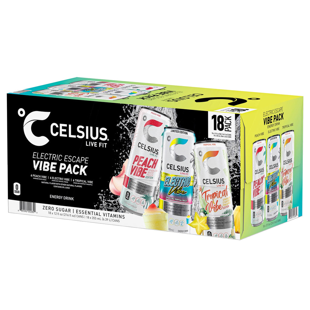 Celsius Vibe Energy Drink, Variety Pack, 12 fl oz, 18-count