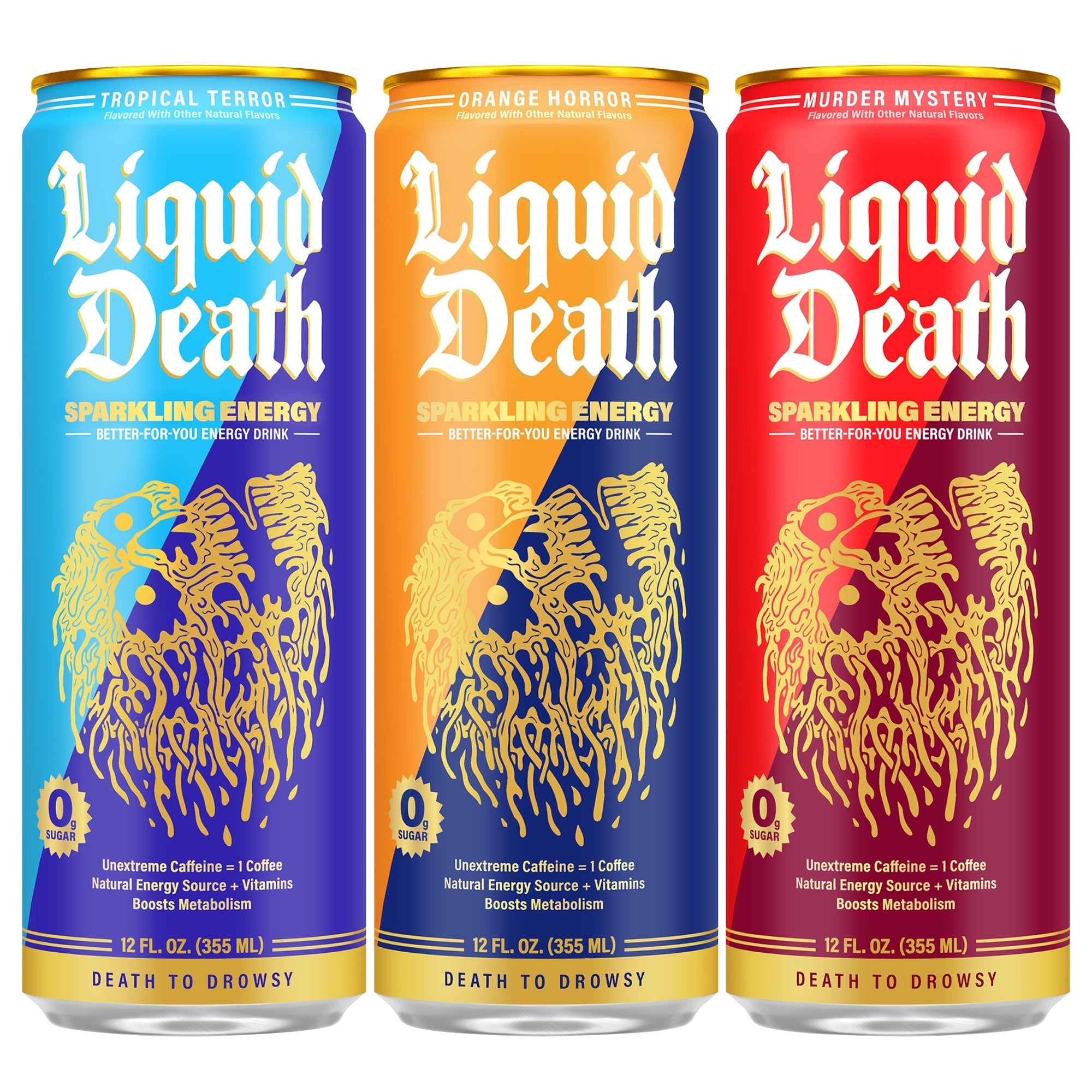 Liquid Death Sparkling Energy Drink, Variety Pack, 12 fl oz, 18 ct