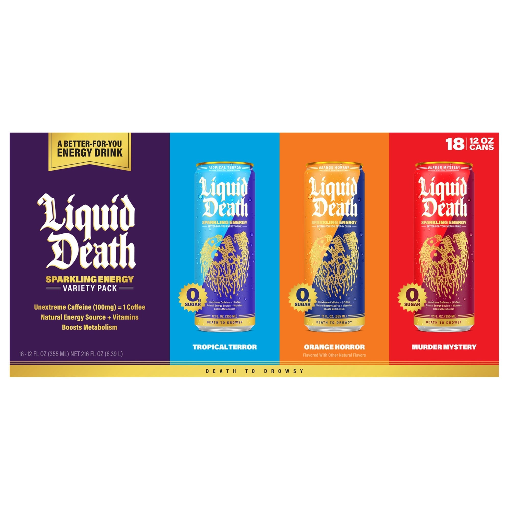 Liquid Death Sparkling Energy Drink, Variety Pack, 12 fl oz, 18 ct