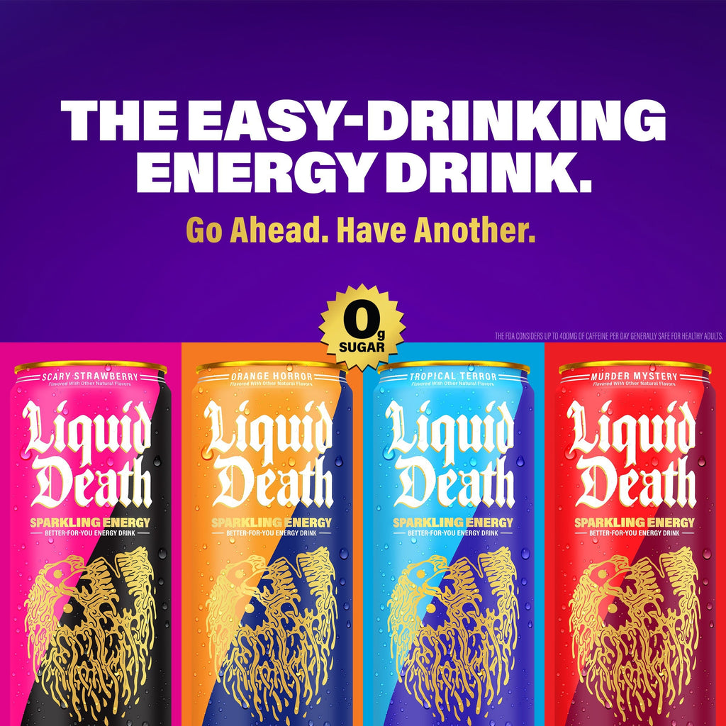 Liquid Death Sparkling Energy Drink, Variety Pack, 12 fl oz, 18 ct