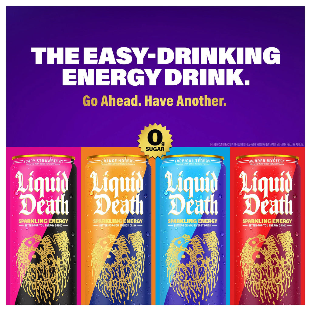 Liquid Death Sparkling Energy Drink, Variety Pack, 12 fl oz, 18 ct