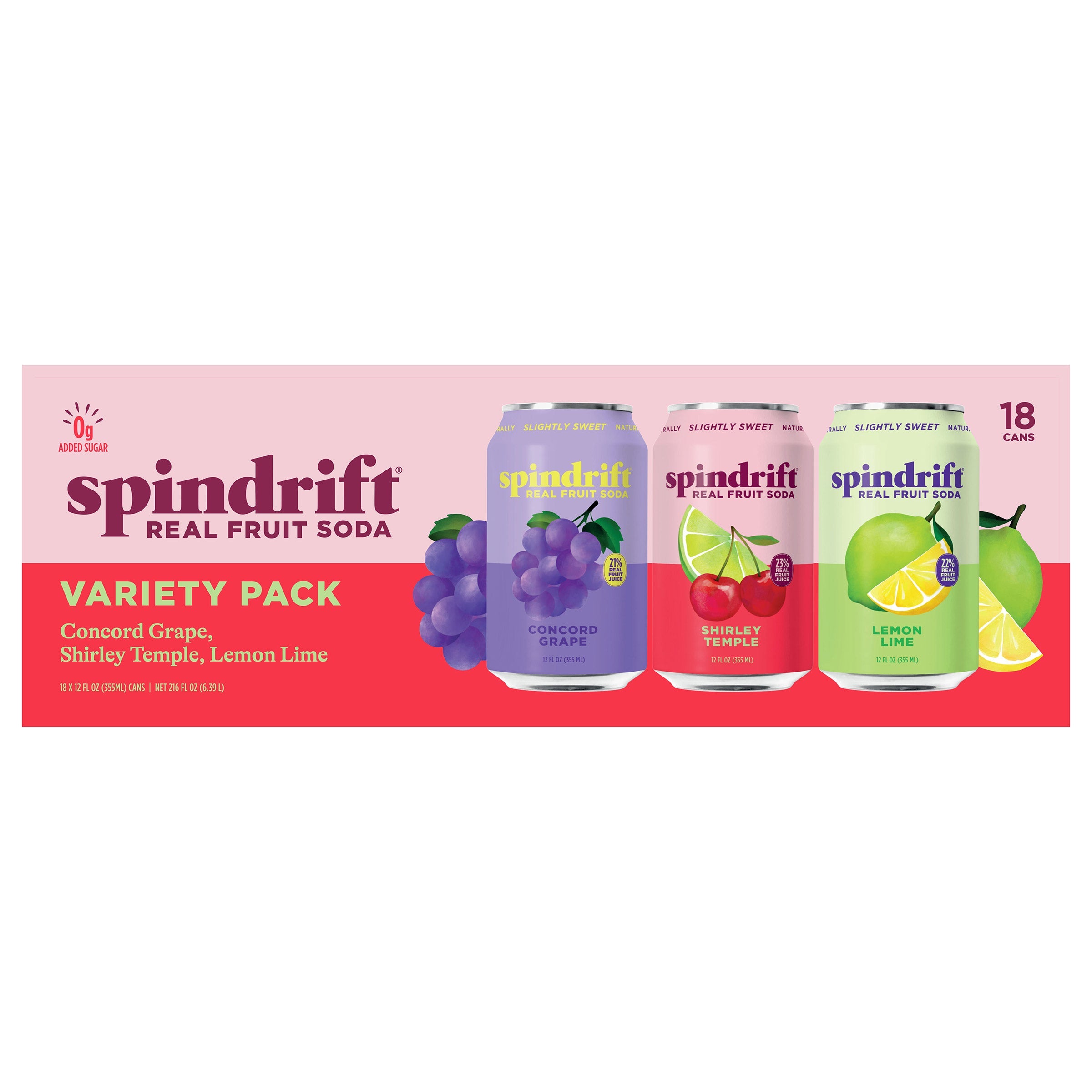 Spindrift Real Fruit Soda Variety Pack, 18 x 12 fl oz