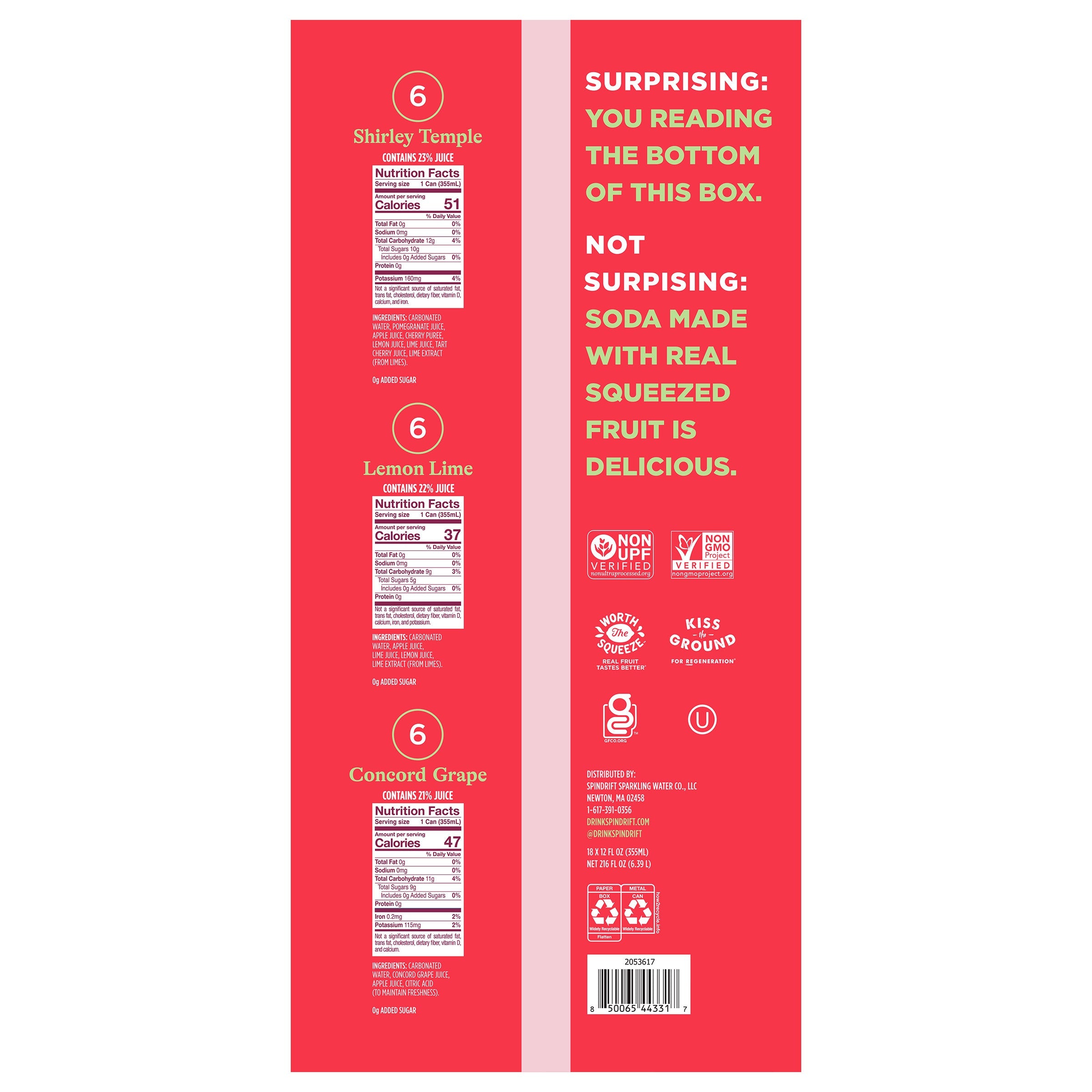 Spindrift Real Fruit Soda Variety Pack, 18 x 12 fl oz
