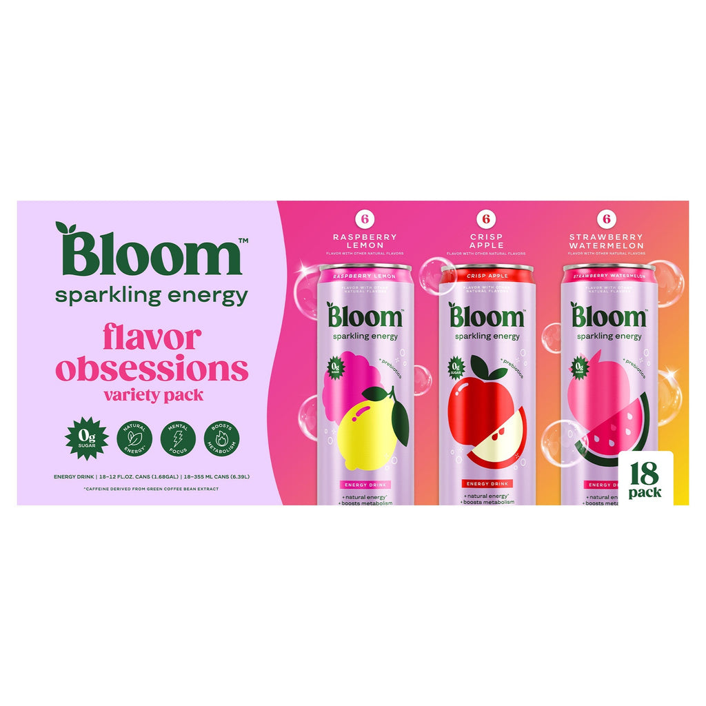 Bloom Sparkling Energy Drink, Flavor Obsessions Variety Pack, 12 fl oz, 18-count