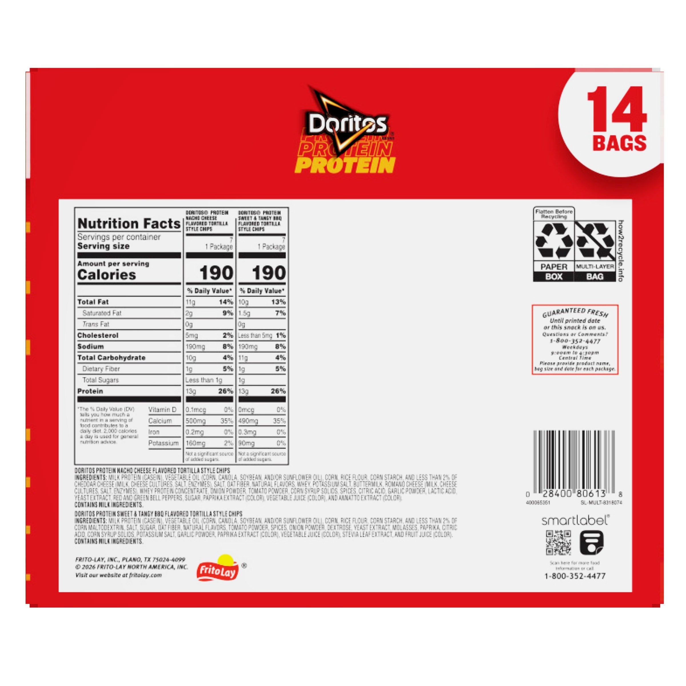 Doritos Protein Tortilla Style Chips Variety Pack, 1.3 oz, 14-count