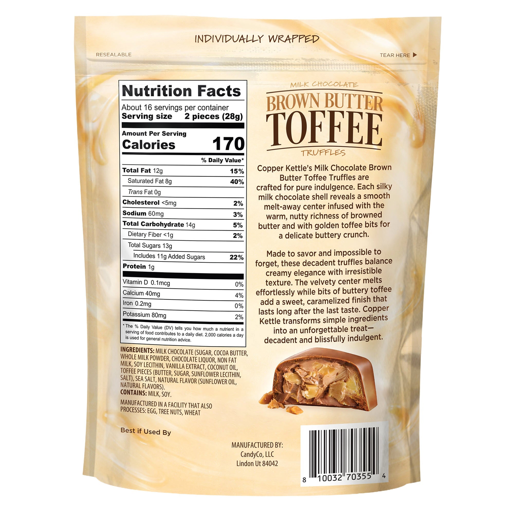 Copper Kettle Candy Co. Milk Chocolate Brown Butter Toffee Truffles, 16 oz