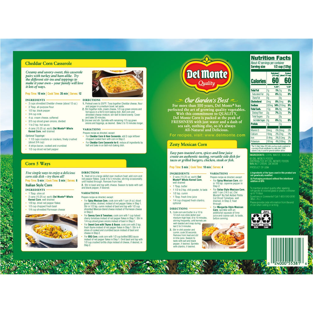 Del Monte, Canned Corn-Whole Kernel, 15.25 oz, 12-Count