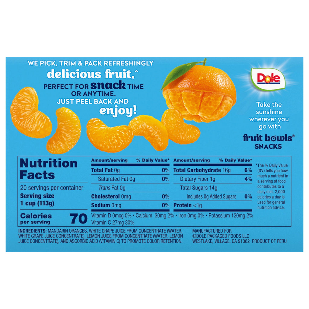 Dole Mandarin Oranges Fruit Cups, 4 oz, 20 ct