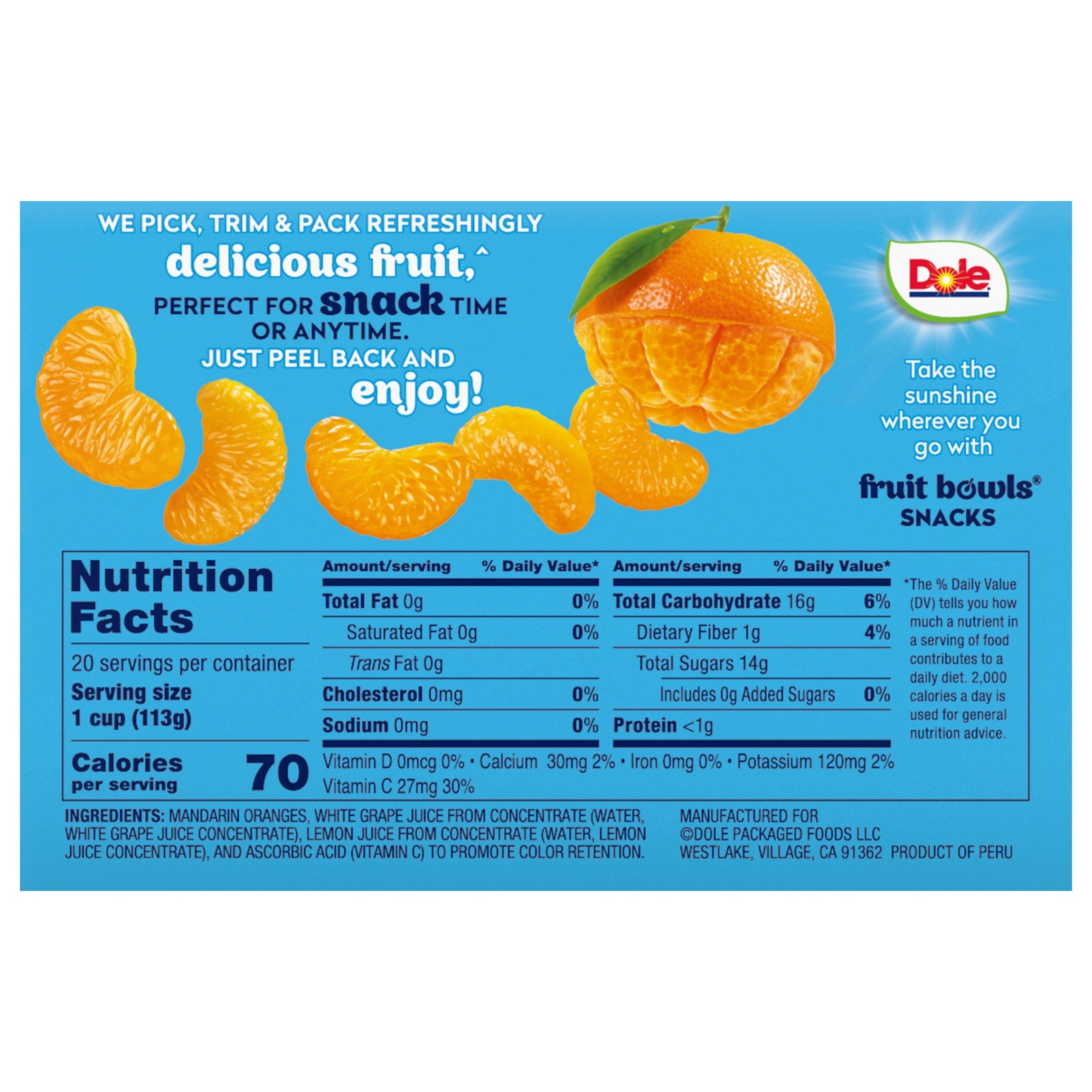 Dole Mandarin Oranges Fruit Cups, 4 oz, 20 ct