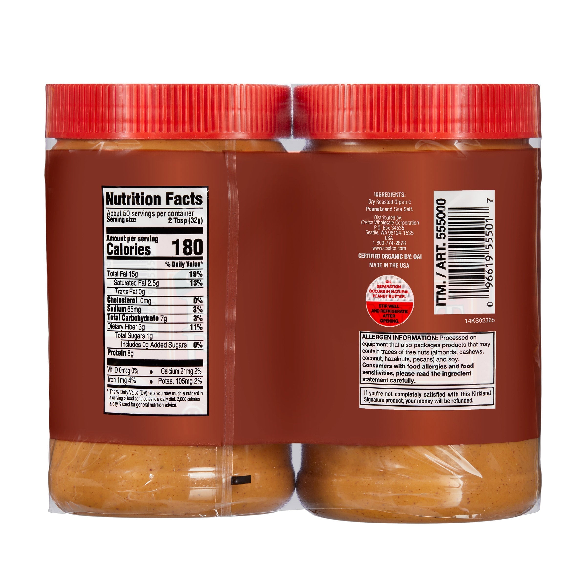 Organic Peanut Butter, 28 oz, 2-count