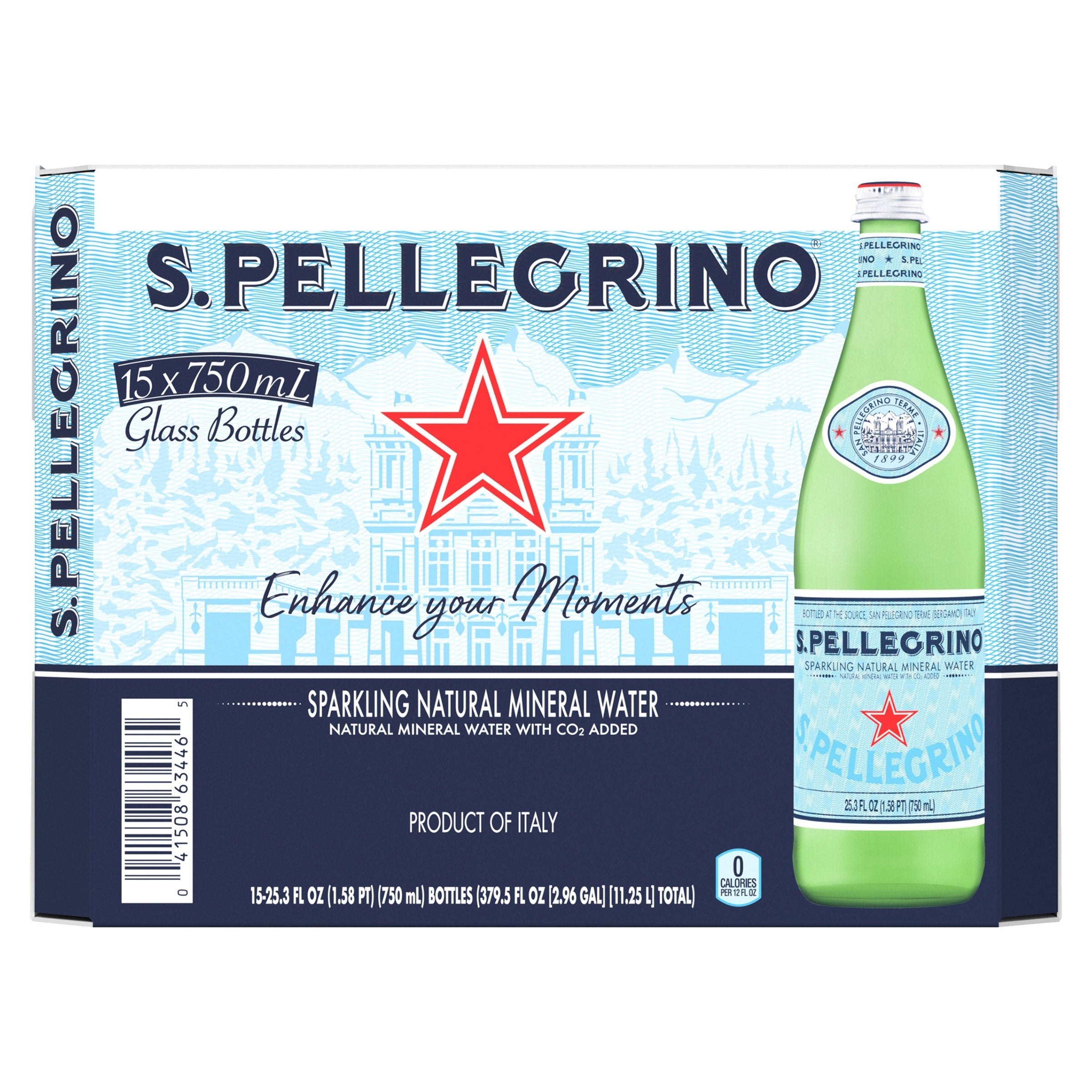 San Pellegrino Sparkling Natural Mineral Water, 25.3 fl oz, 15-count