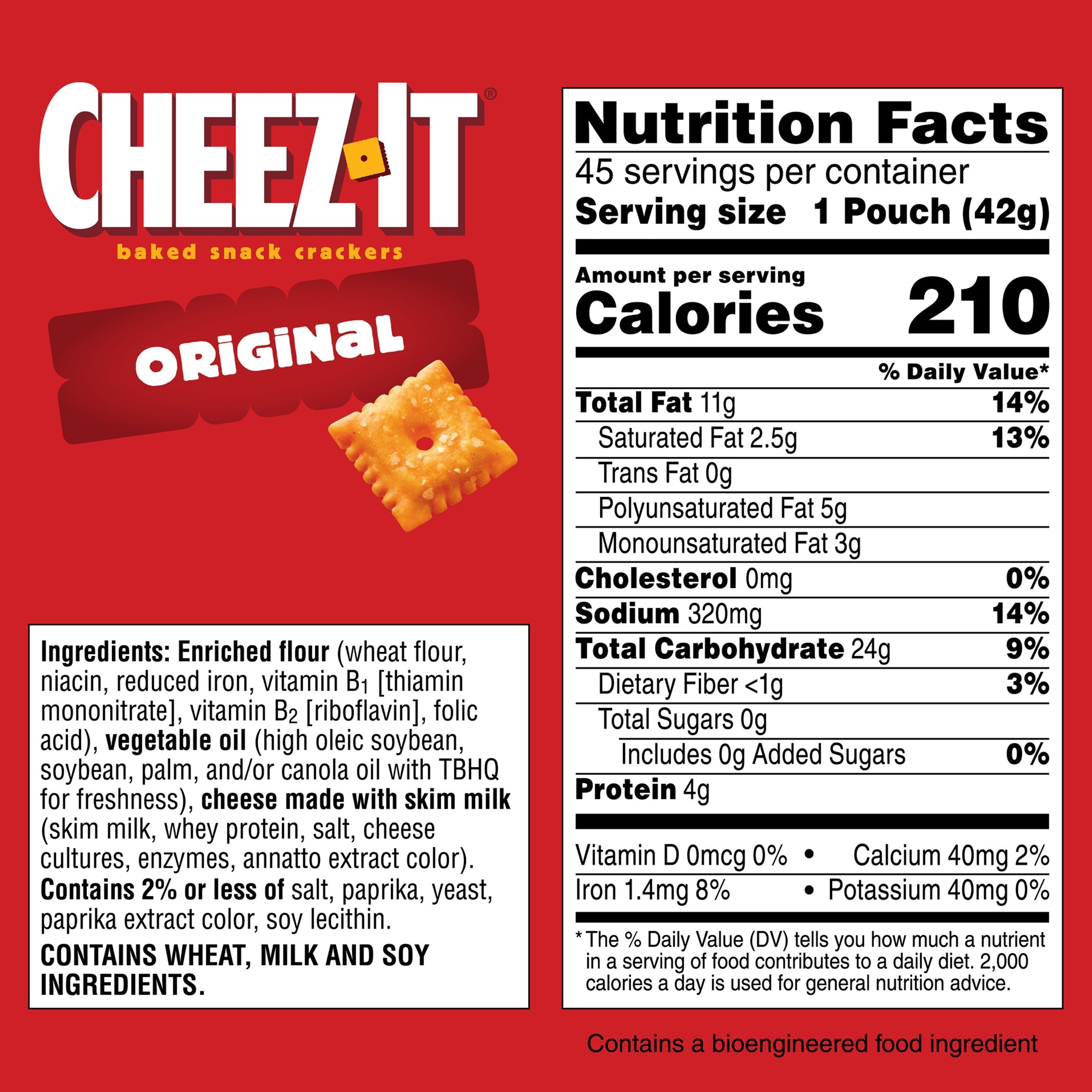 Cheez-It Baked Snack Crackers, Cheddar, 1.5 oz, 45 ct