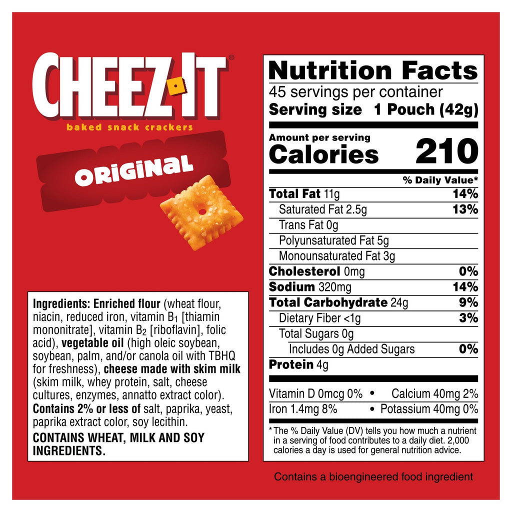 Cheez-It Baked Snack Crackers, Cheddar, 1.5 oz, 45 ct