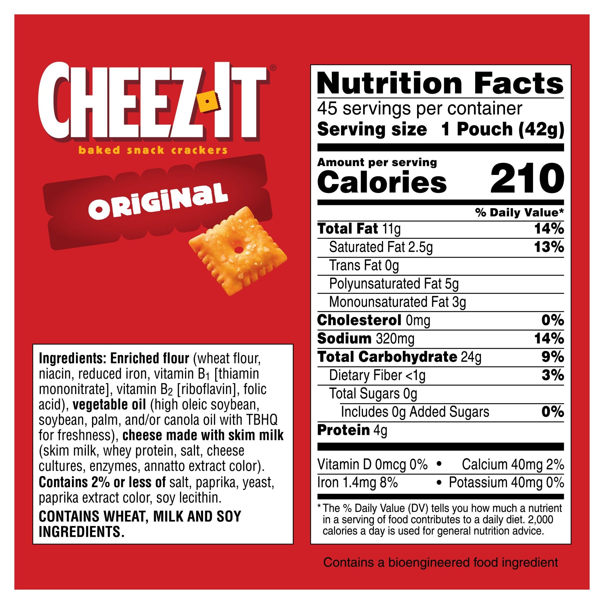 Cheez-It Baked Snack Crackers, Cheddar, 1.5 oz, 45 ct