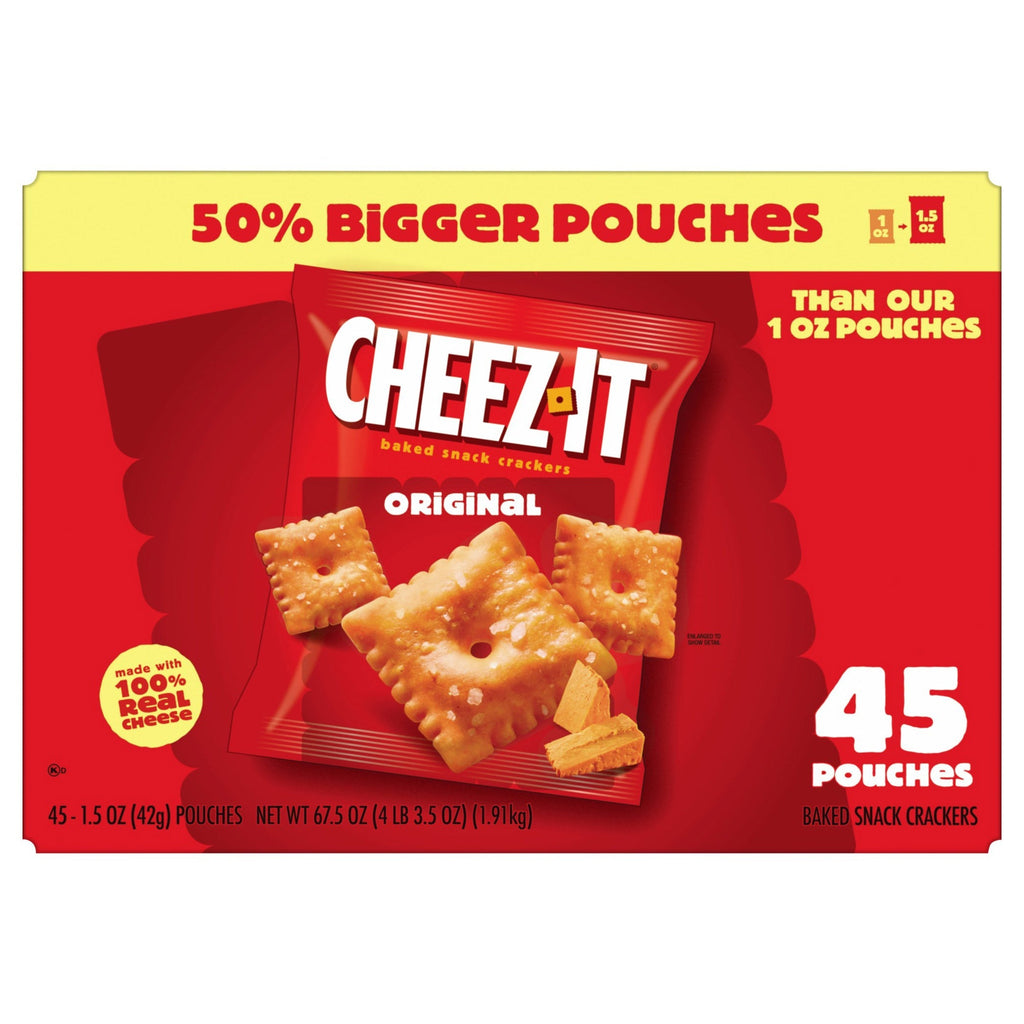 Cheez-It Baked Snack Crackers, Cheddar, 1.5 oz, 45 ct