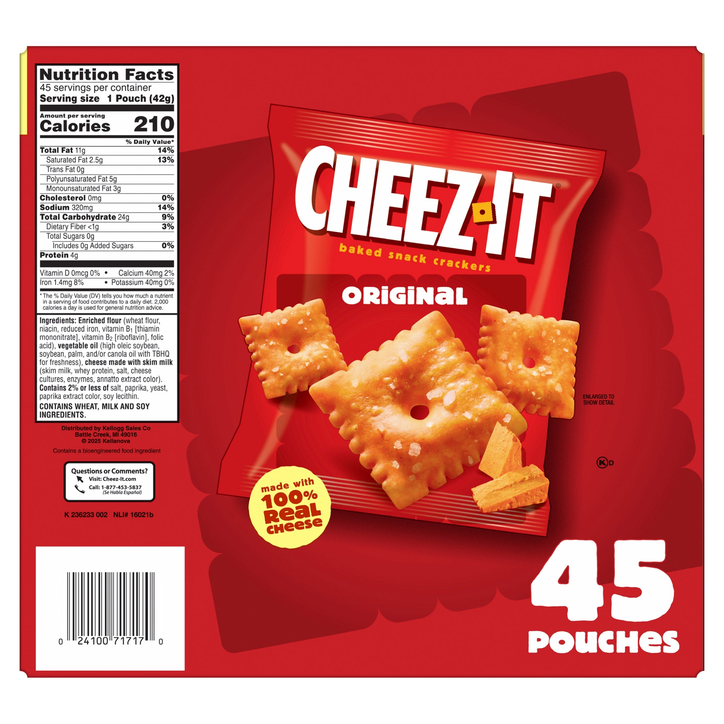 Cheez-It Baked Snack Crackers, Cheddar, 1.5 oz, 45 ct
