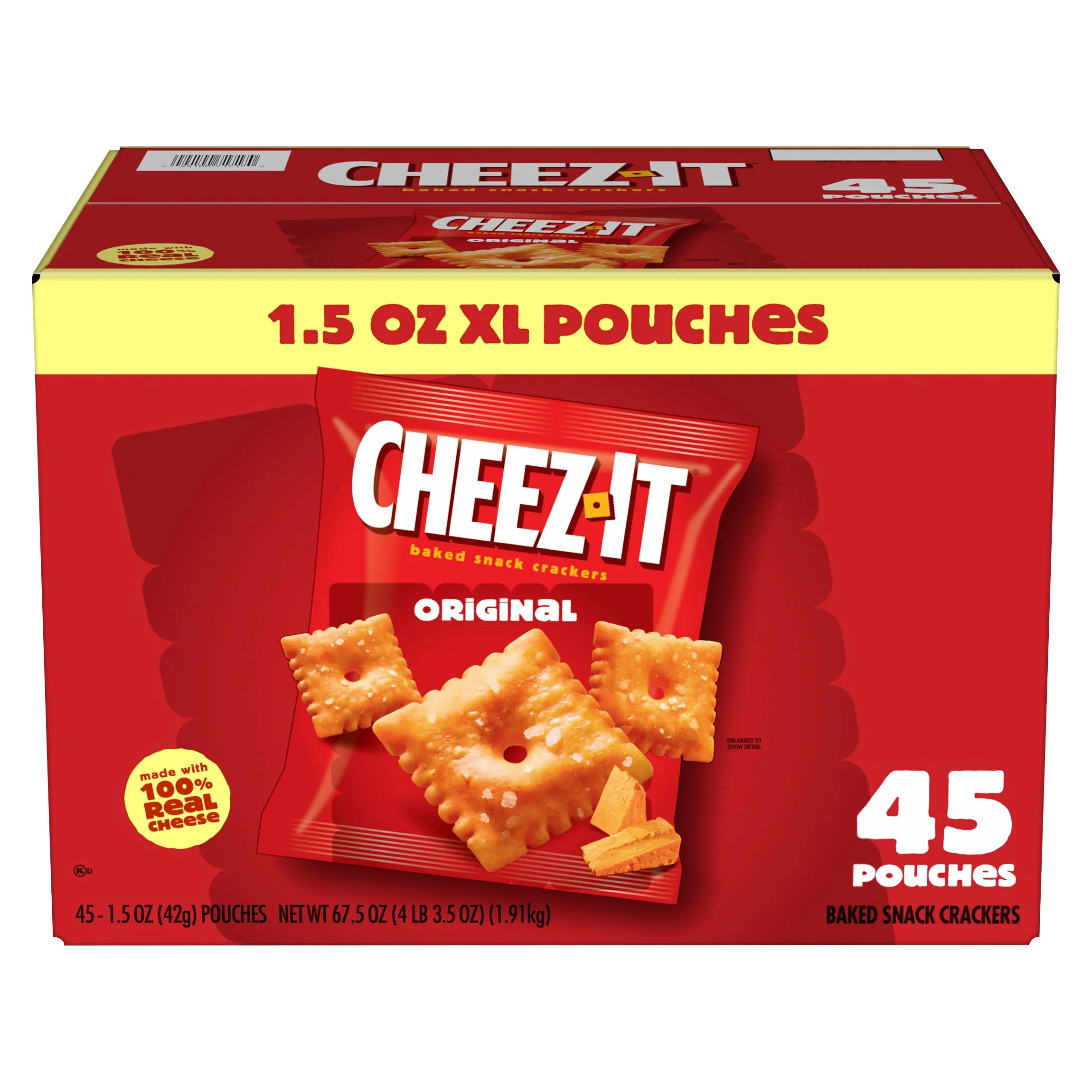 Cheez-It Baked Snack Crackers, Cheddar, 1.5 oz, 45 ct