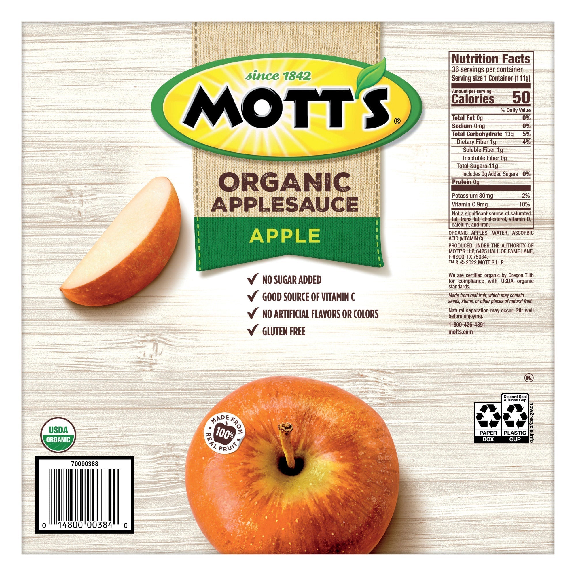 Mott's, Organic Apple Sauce, 3.9 oz, 36-Count
