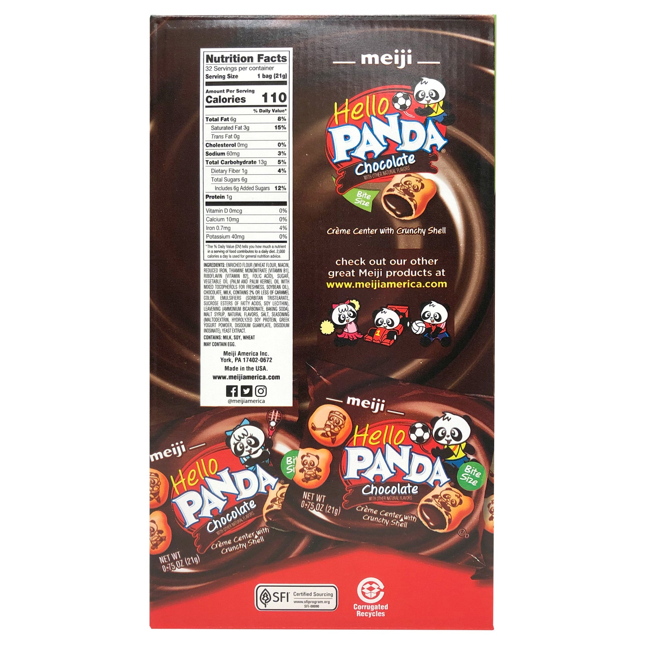Meiji Hello Panda Chocolate Creme Filled Cookies, 0.75 oz, 32-count