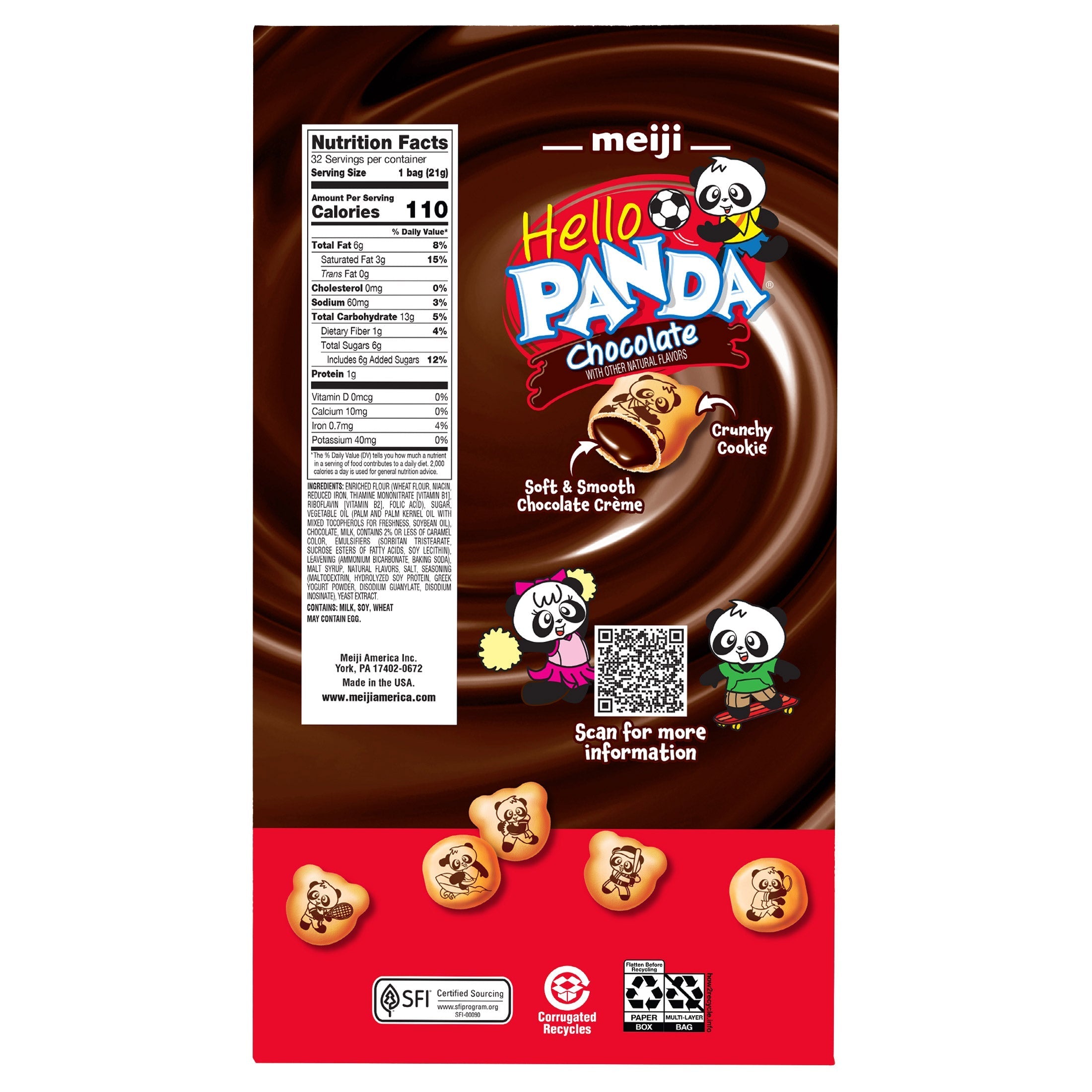 Meiji Hello Panda Chocolate Creme Filled Cookies, 0.75 oz, 32-count