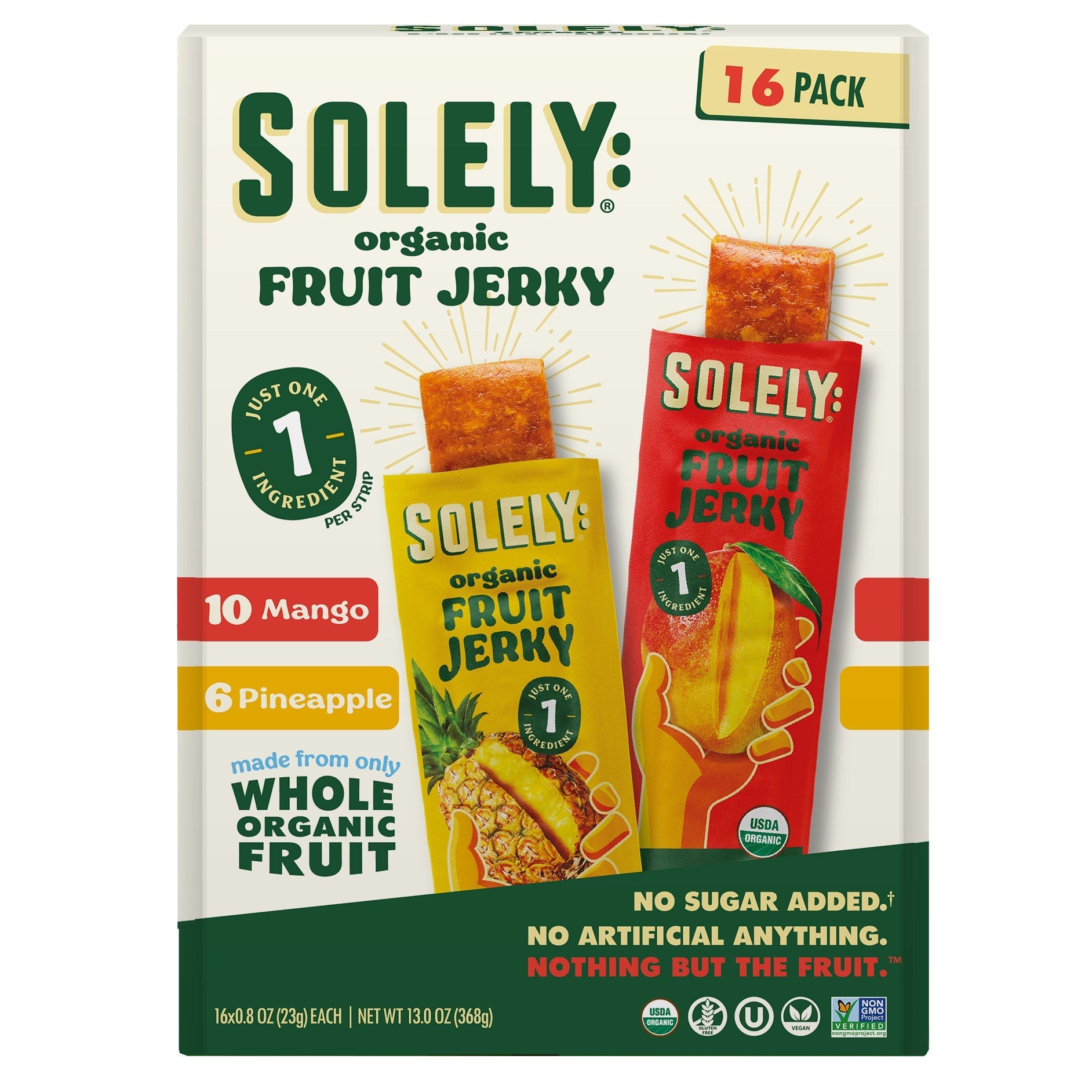 Solely Organic Fruit Jerky Variety Pack, 0.8 oz, 16-count