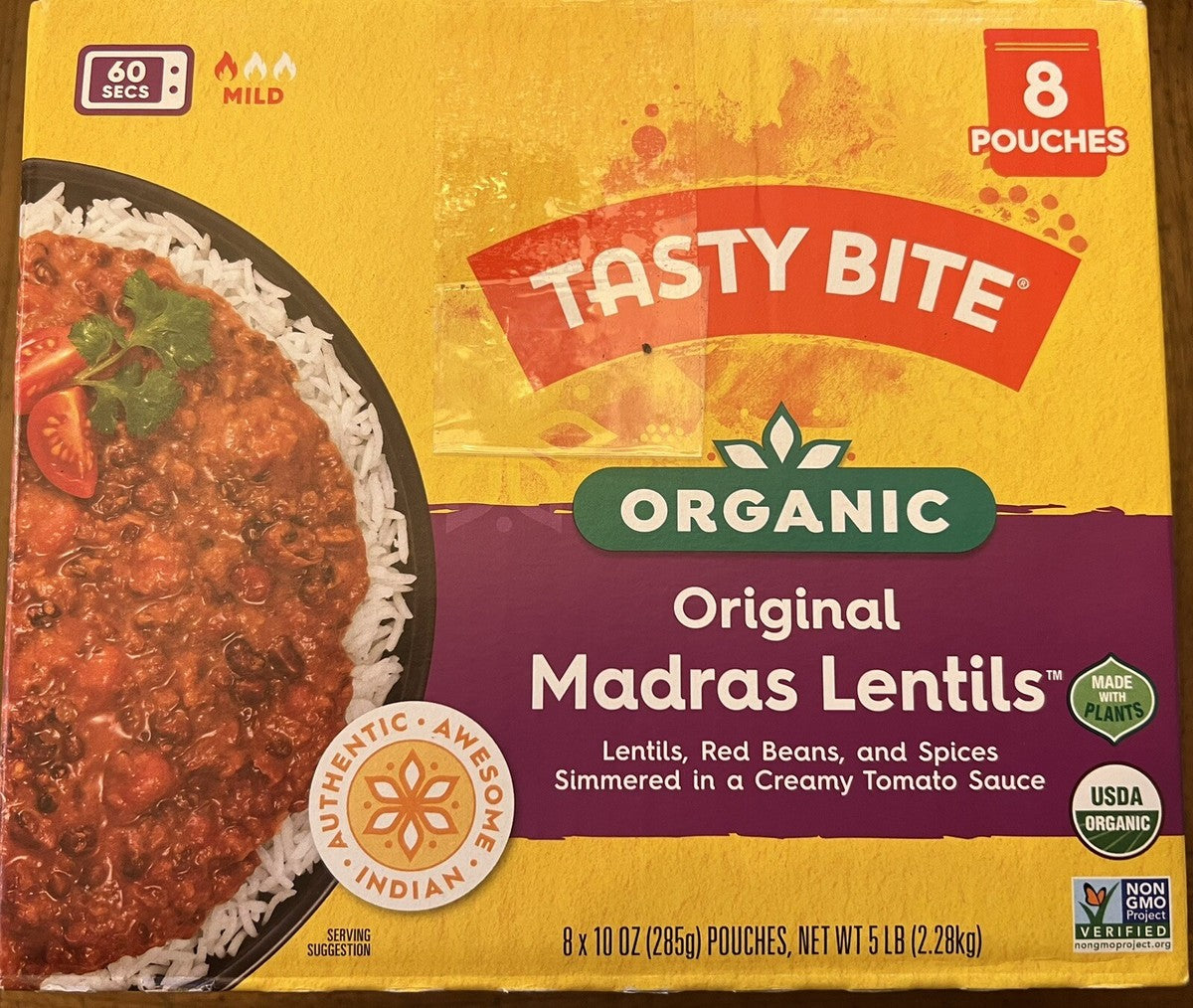 Tasty Bite Organic Madras Lentils, 10 oz, 8-count
