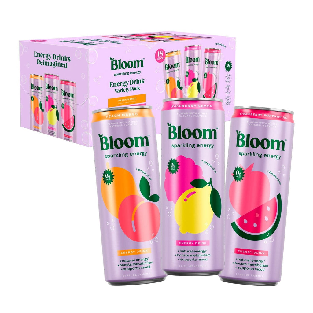 Bloom Sparkling Energy Drink, Flavor Obsessions Variety Pack, 12 fl oz, 18-count