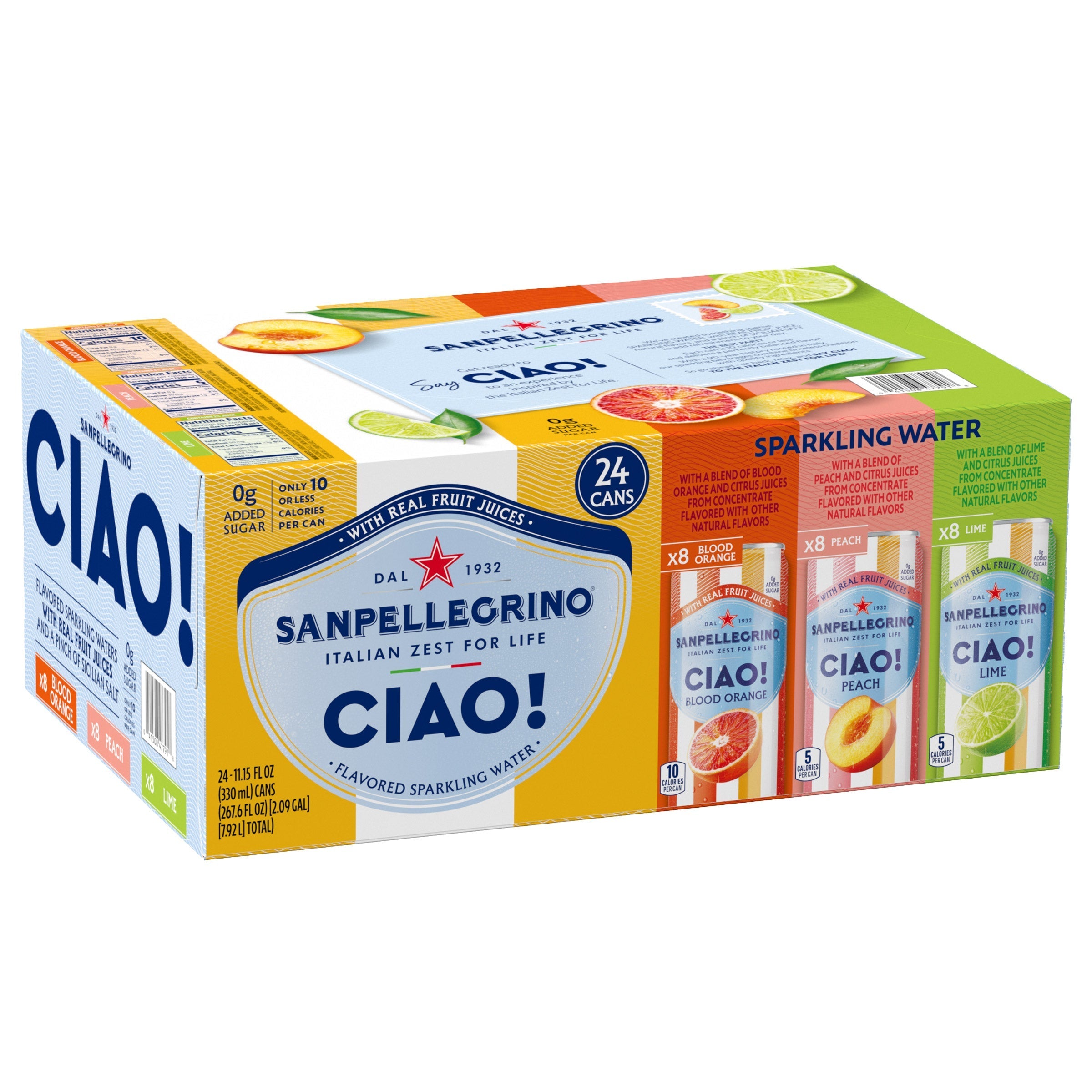 San Pellegrino Ciao! Sparkling Water, Variety Pack, 11.15 fl oz, 24-count