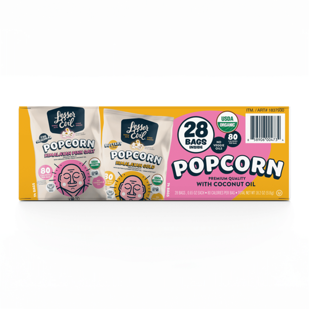 LesserEvil Organic Popcorn, Variety Pack, 0.65 oz, 28 ct